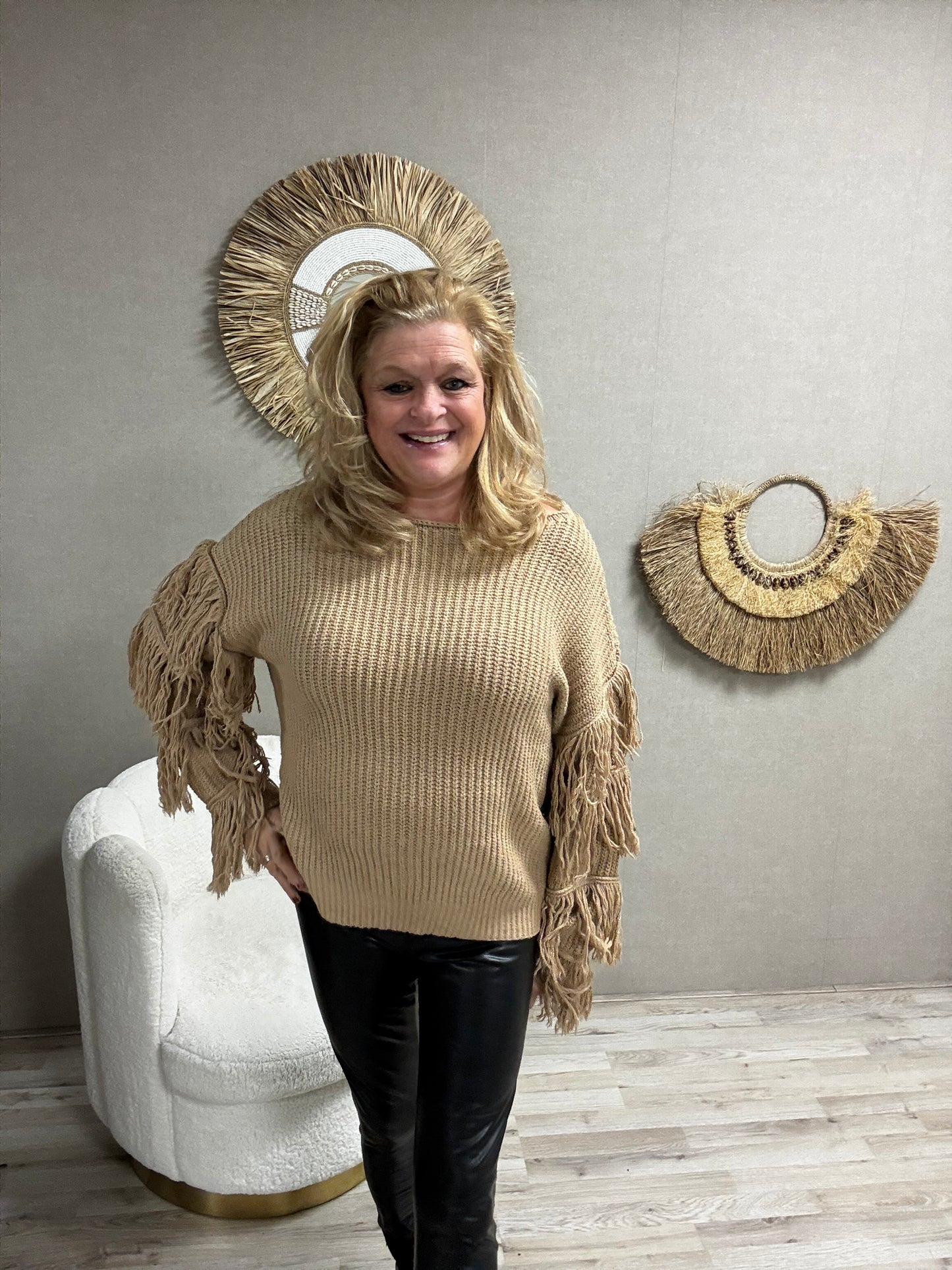 Trui Fringe Beige