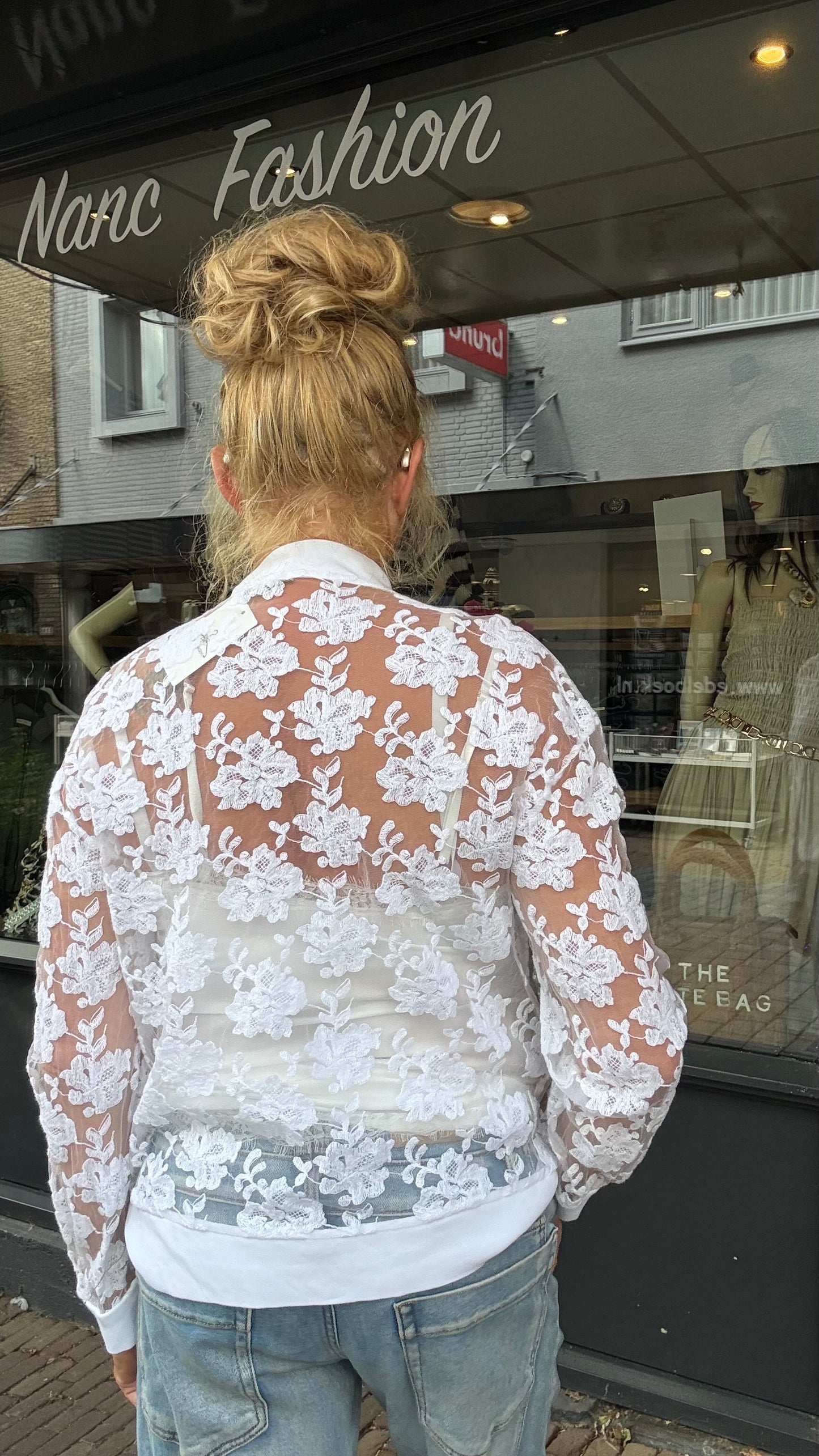 Kanten Bomber Jasje -Wit