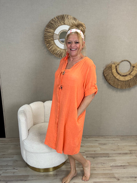 Luchtig katoenen jurkje met knoop detail