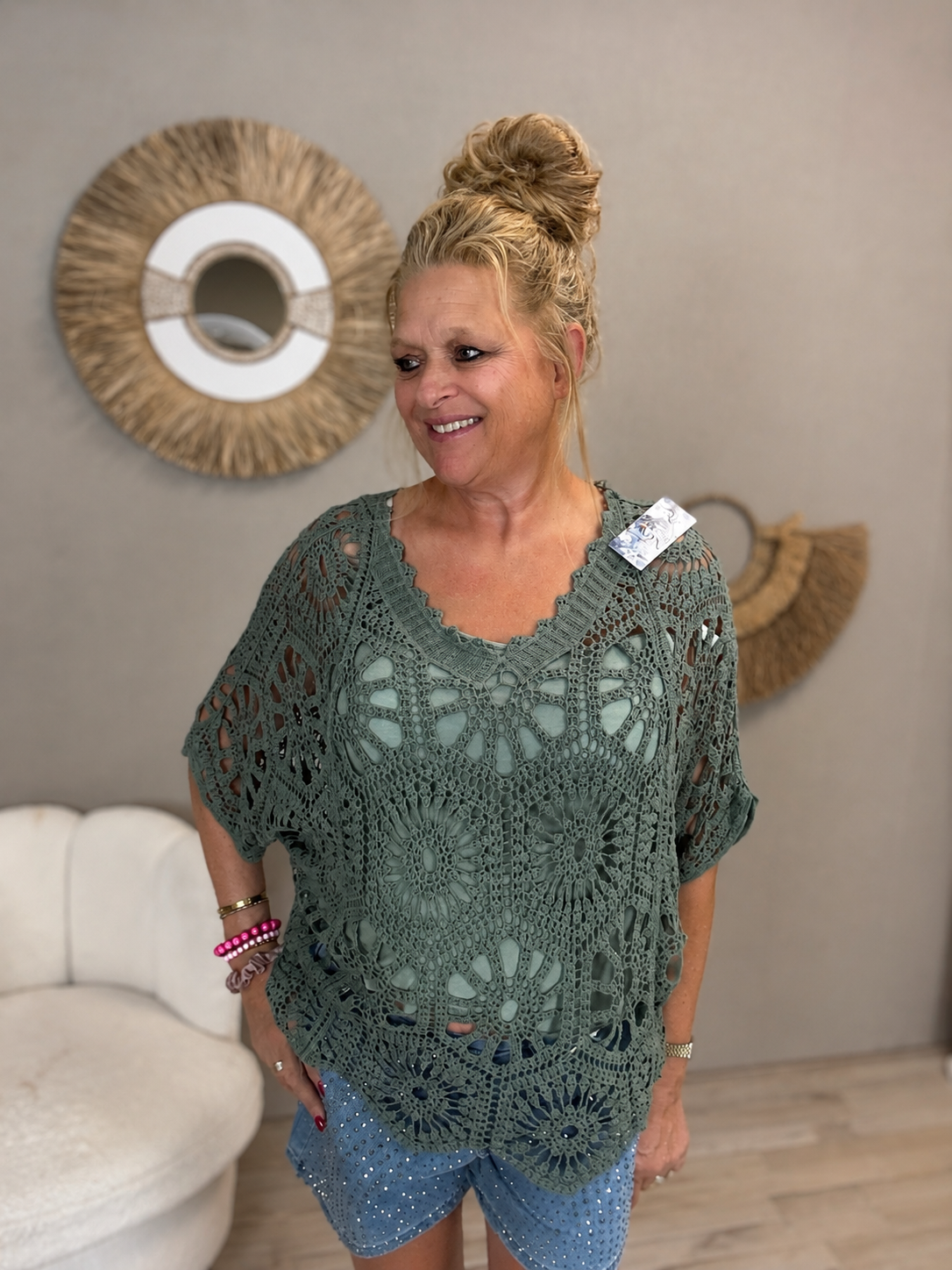 Gehaakte Top Boho Legergroen