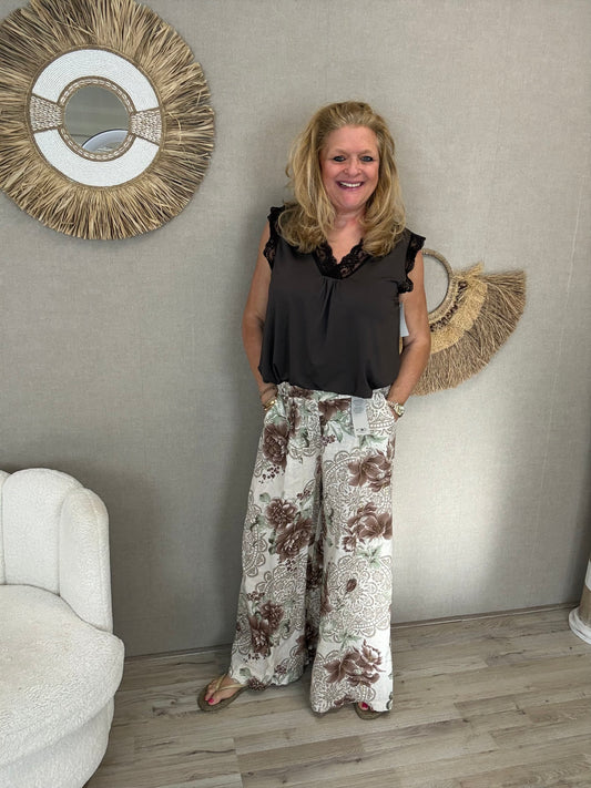 Linnen Flower Palazzo Broek - Nancfashion