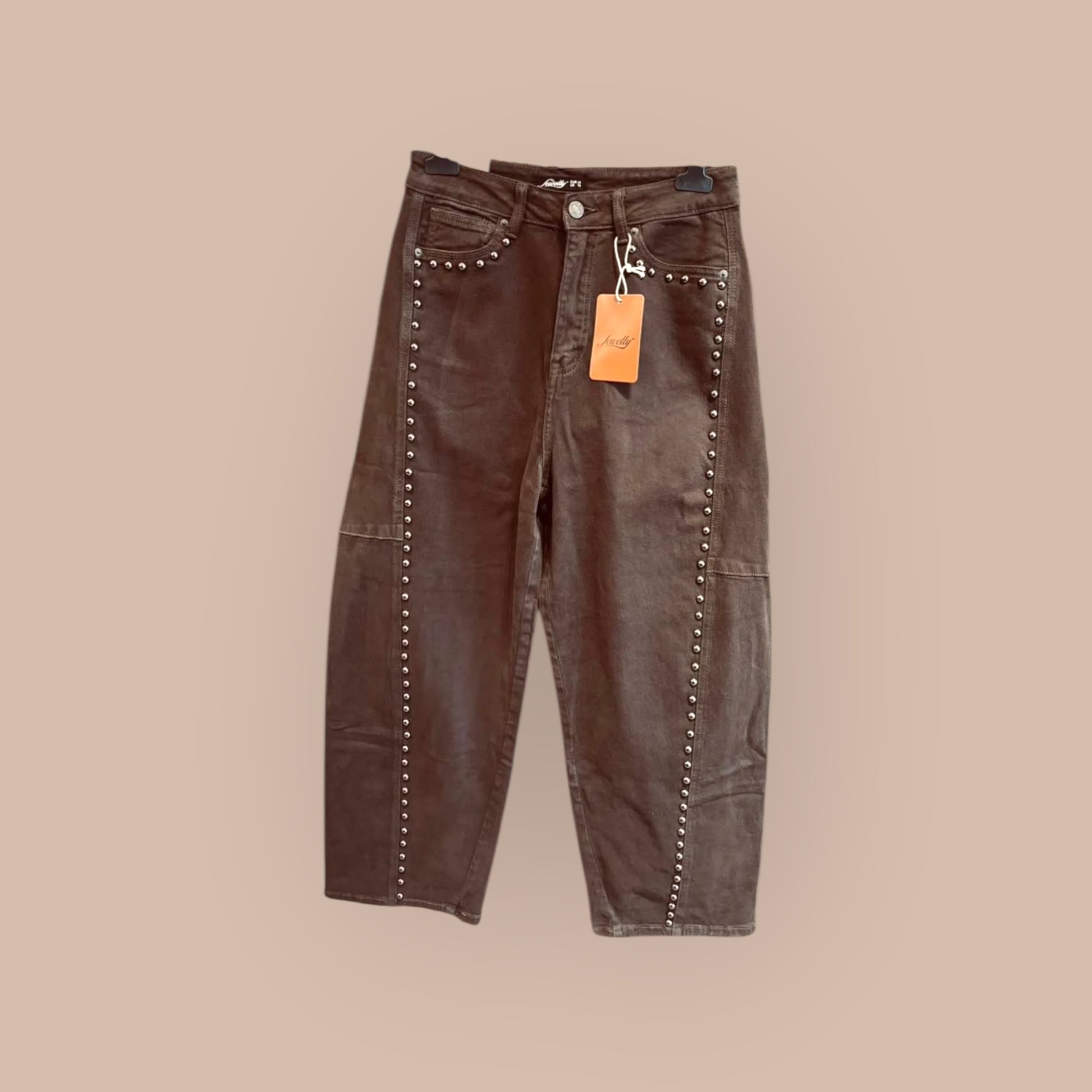Ballon Jeans Jewelly met Studs Bruin - Nancfashion