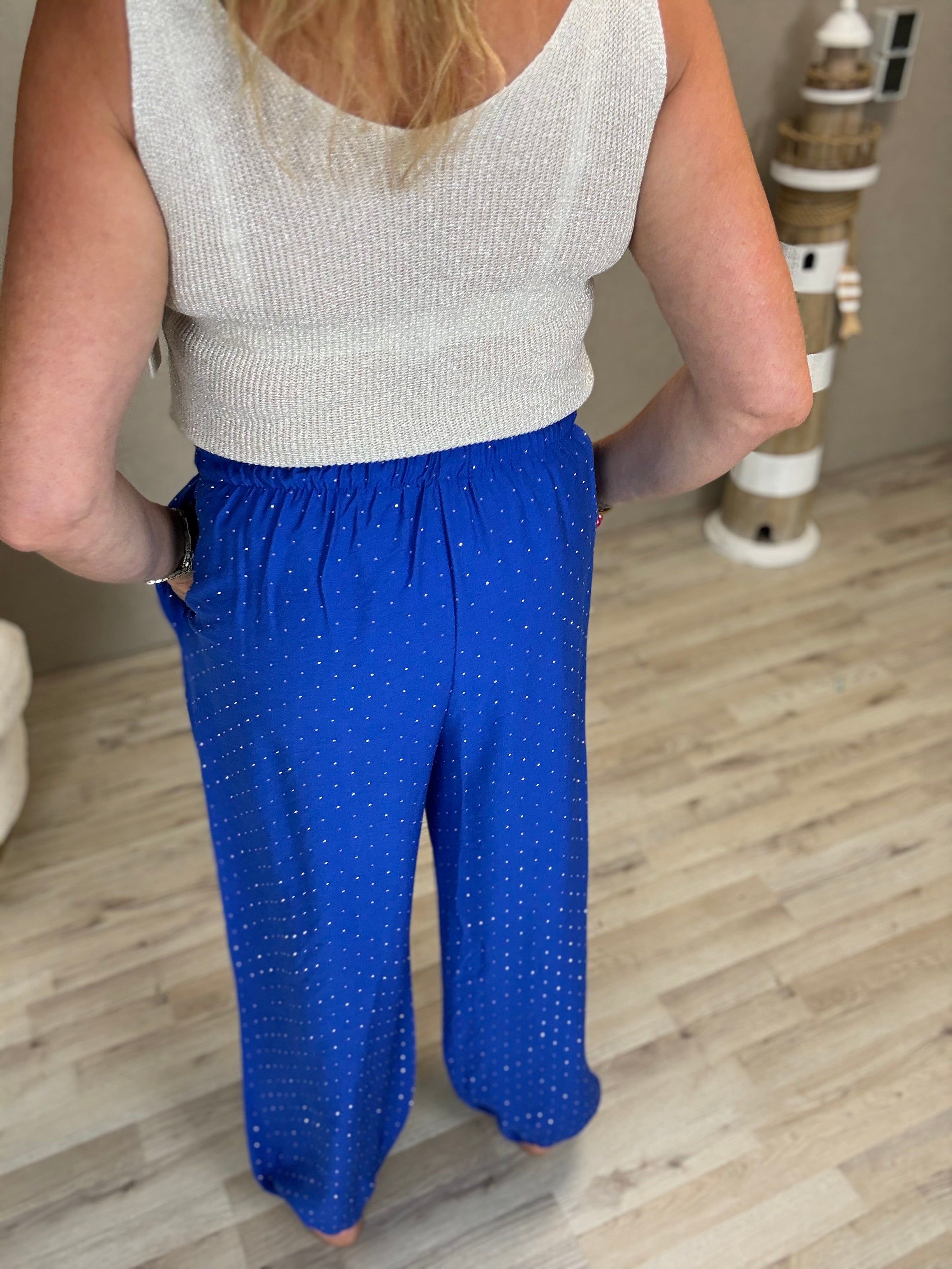 Strass Boho Broek Kobaltblauw