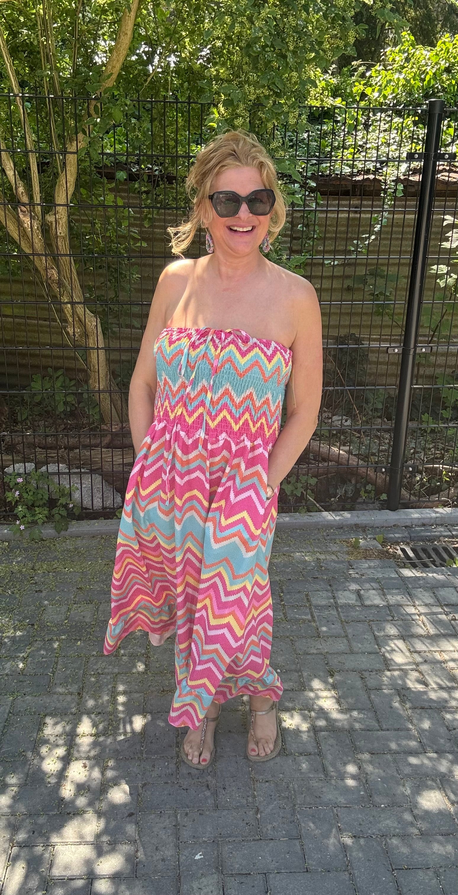 Strapless Jurk Zigzag Roze