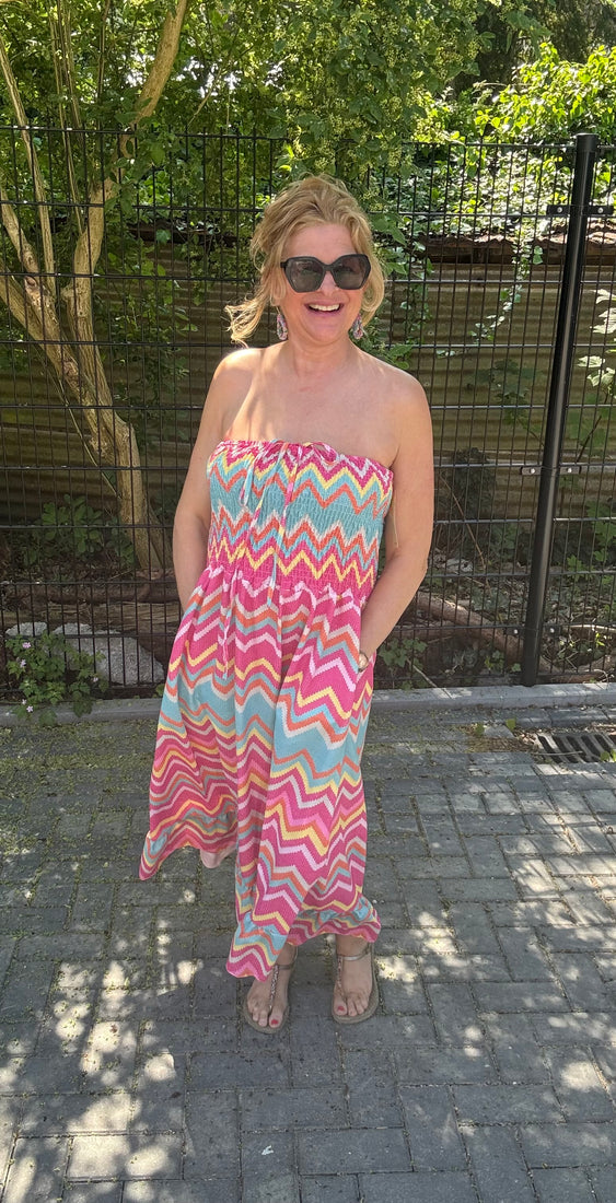 Strapless Jurk Zigzag Roze