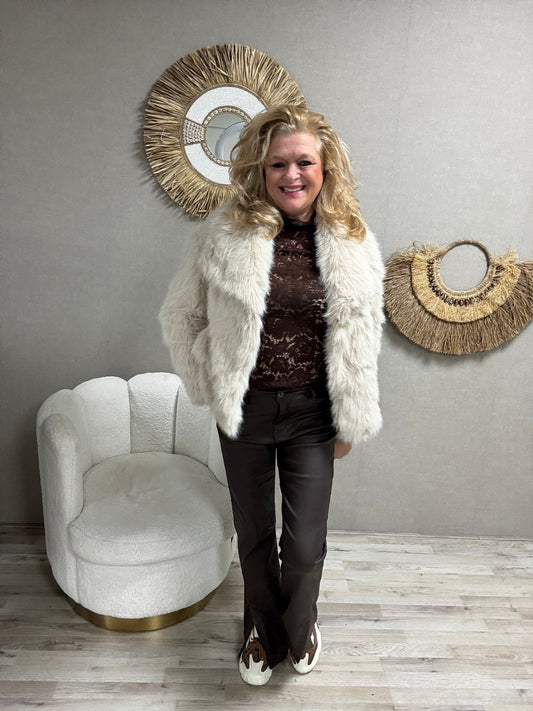 Kort fake Fur Jasje Beige