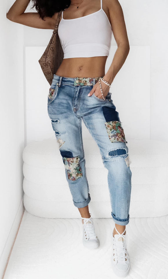 S.Woman jeans met stukjes stof