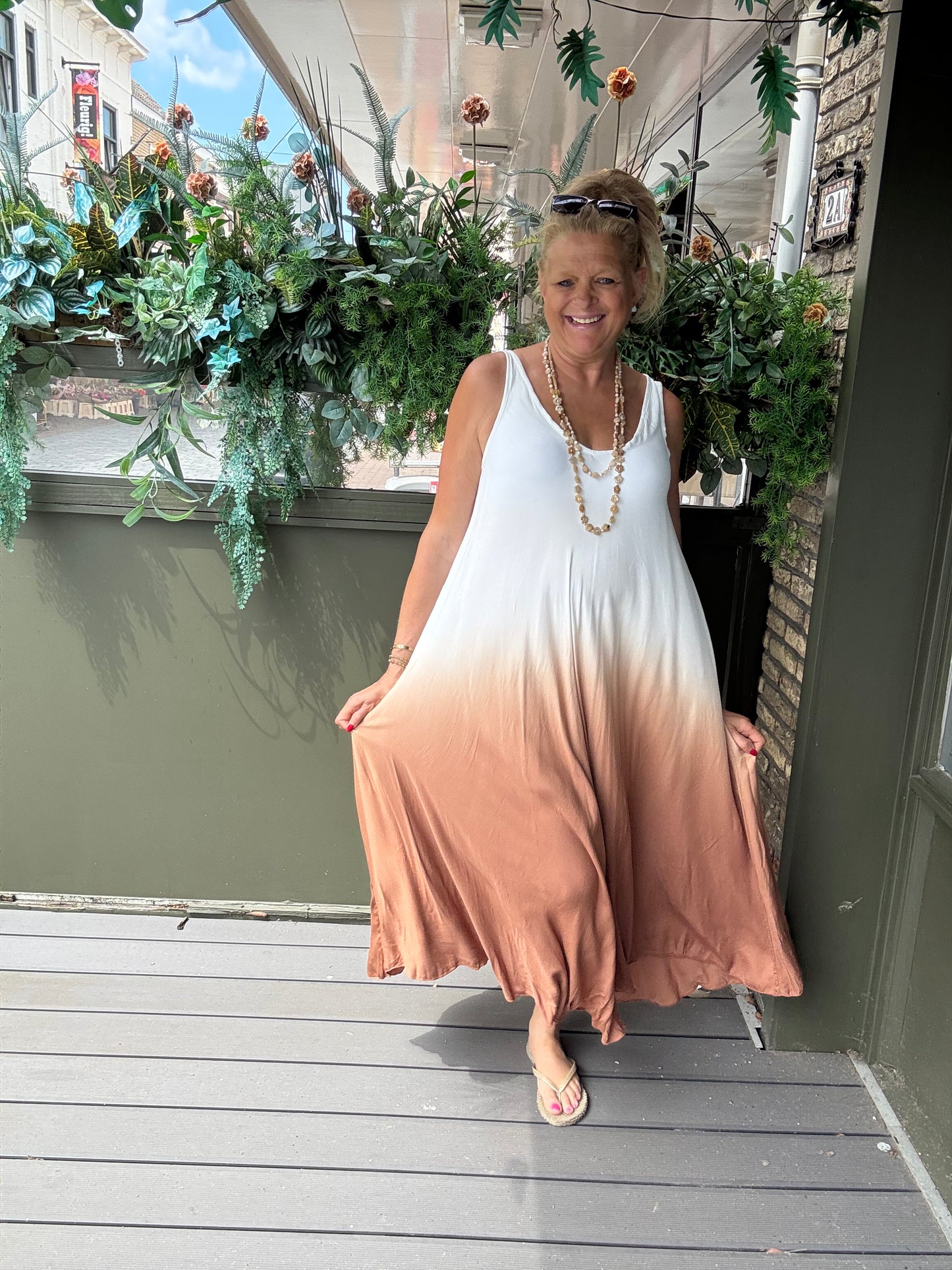 Maxi Jurk Sunset Wit/Bruin