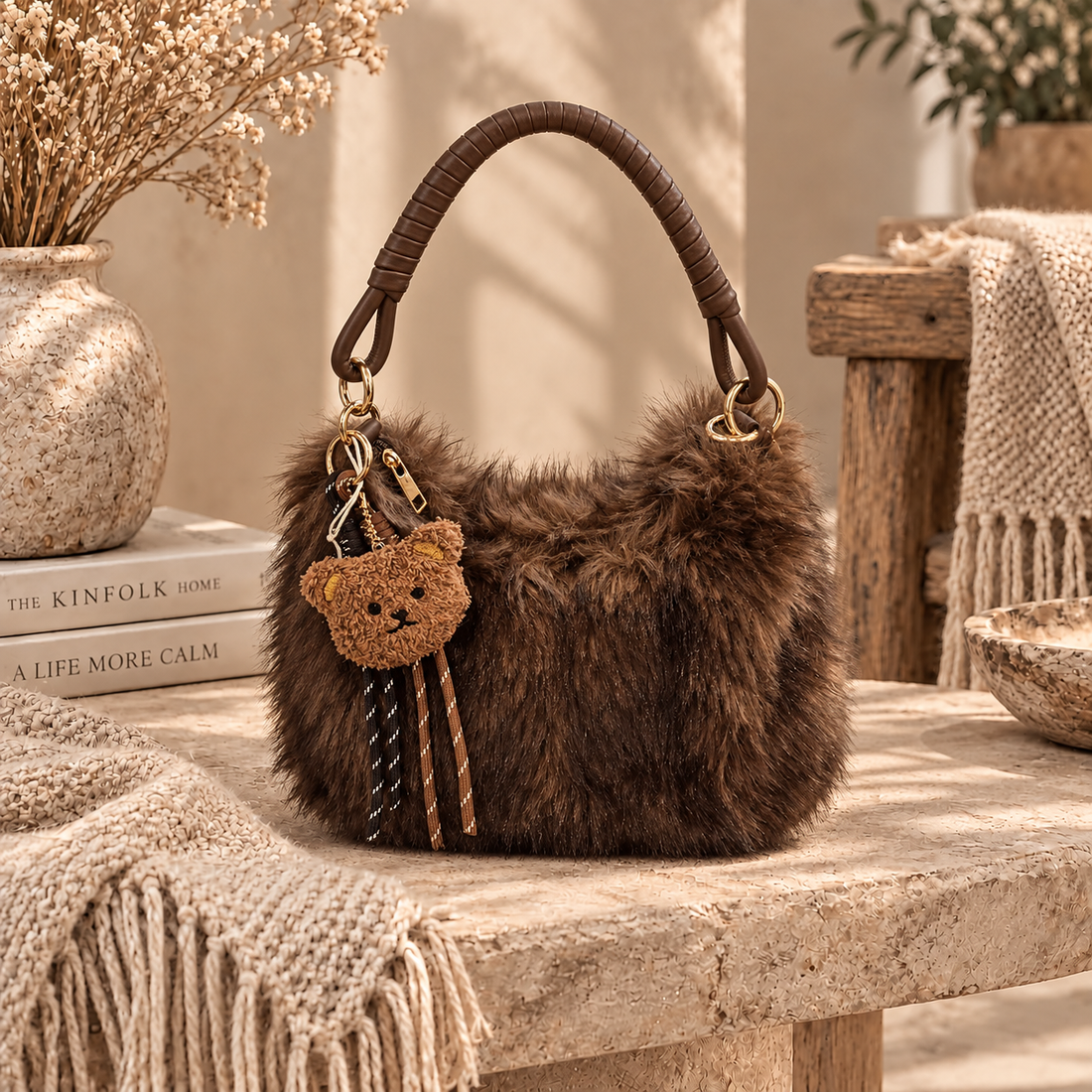 Fluffy Teddy Tas – Bruin
