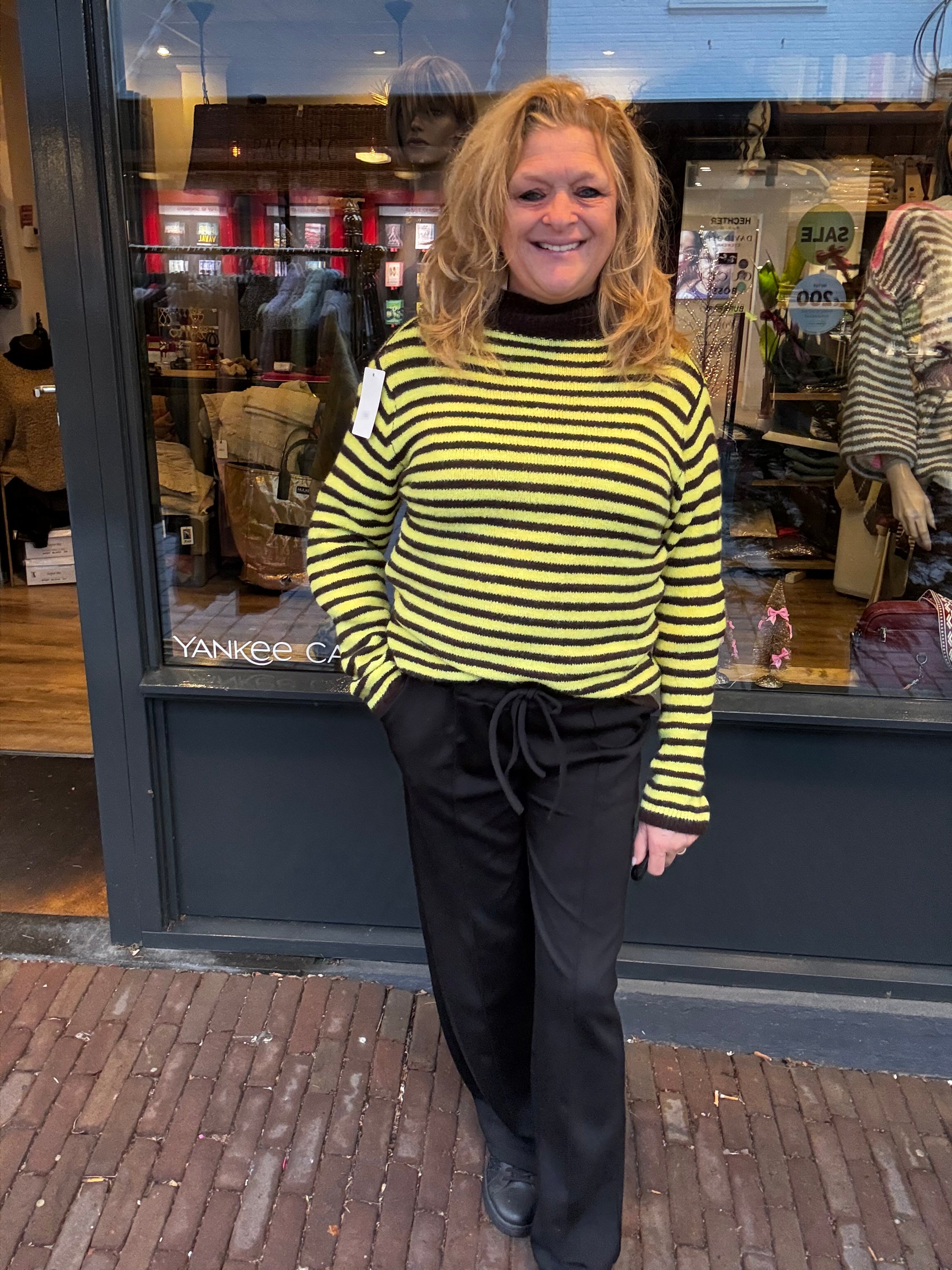 Gestreepte trui met Col Geel/Bruin