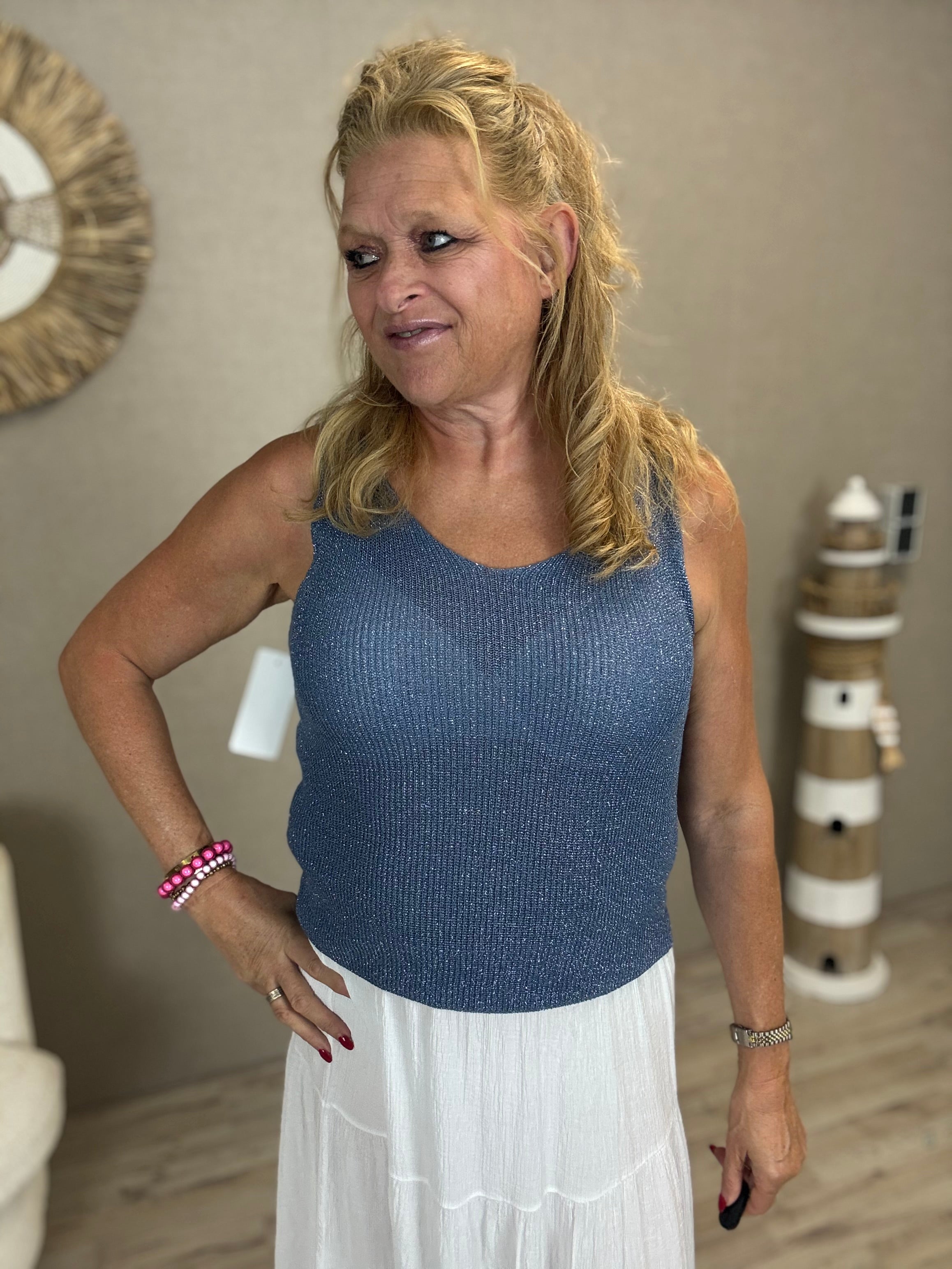 Lurex Top Jessy Jeansblauw