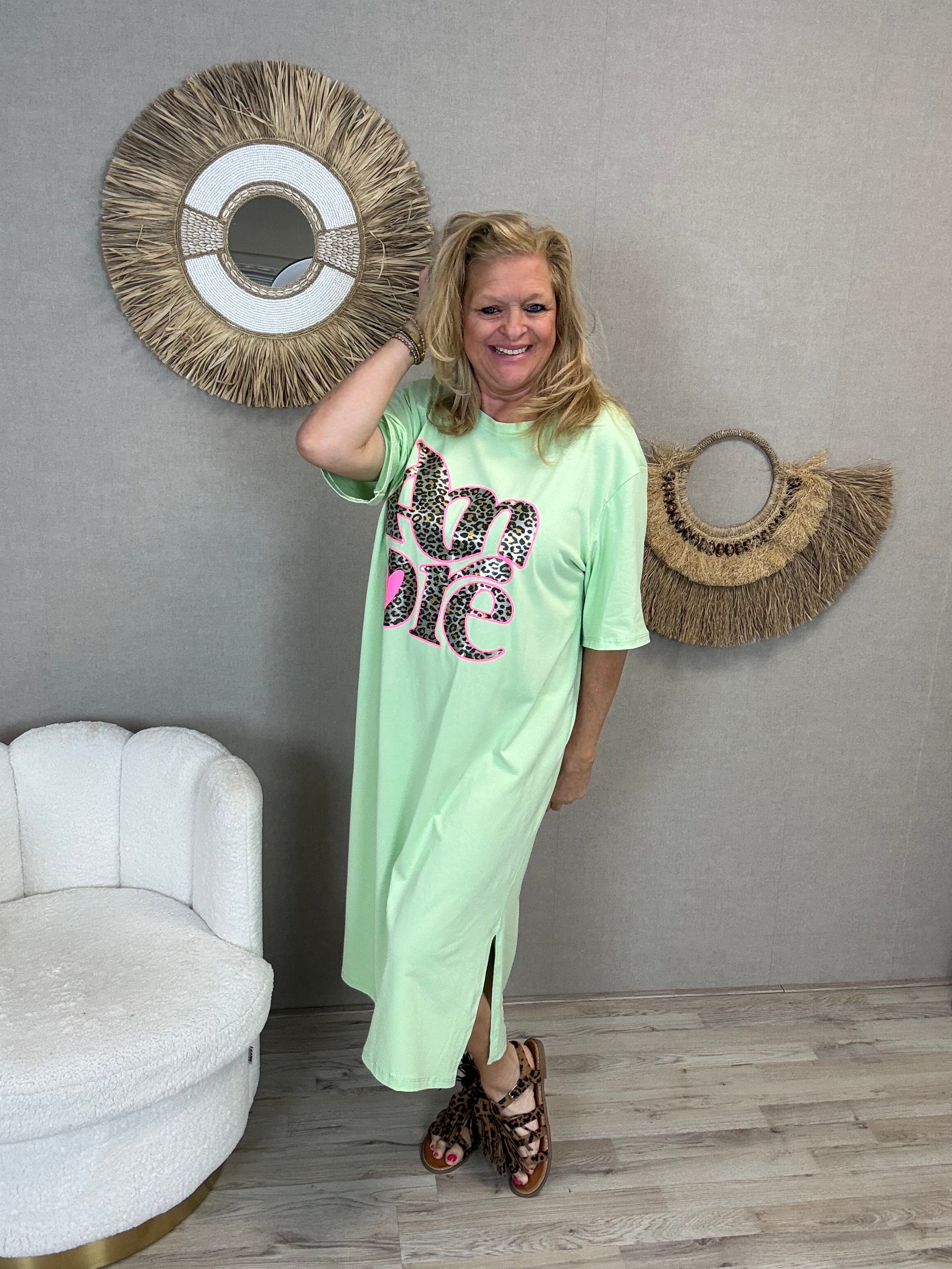 Oversized T-Shirt Jurk Amore Pastel groen - Nancfashion