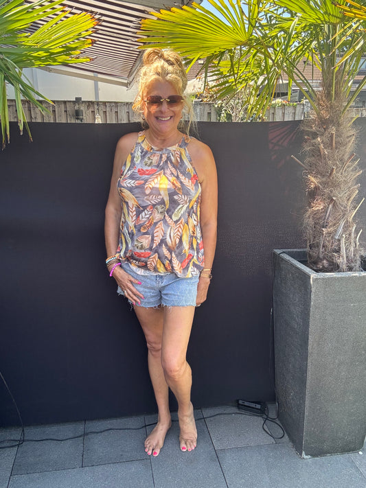 Halter Top Veren geel grijs