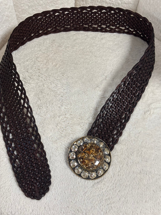 Leren gevlochten Bigo riem Bruin - Nancfashion