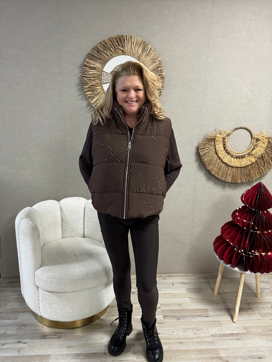 Gemma Ricceri bodywarmer met steentjes bruin –
