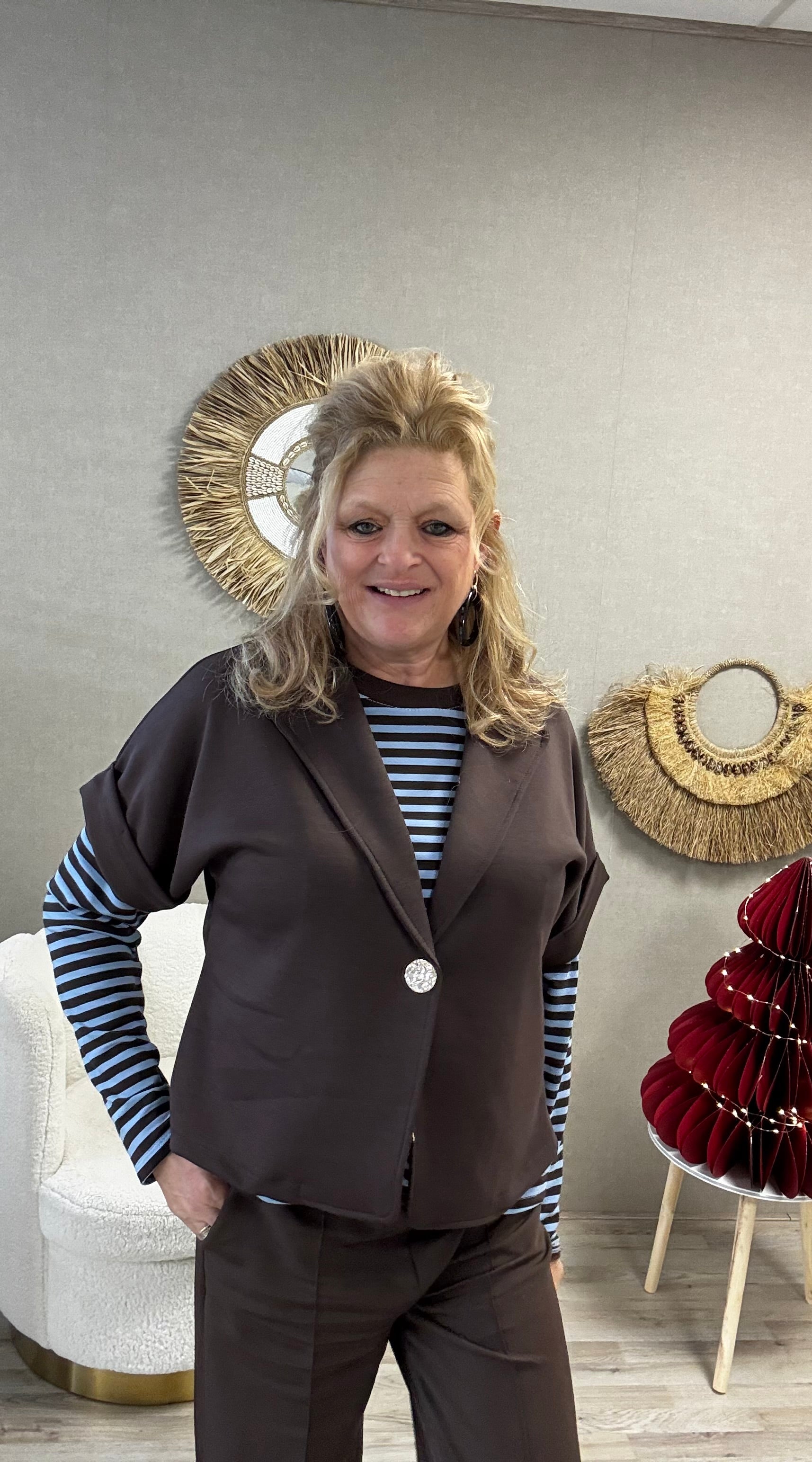 Gemma Ricceri Shirt Blauw met Bruine streep