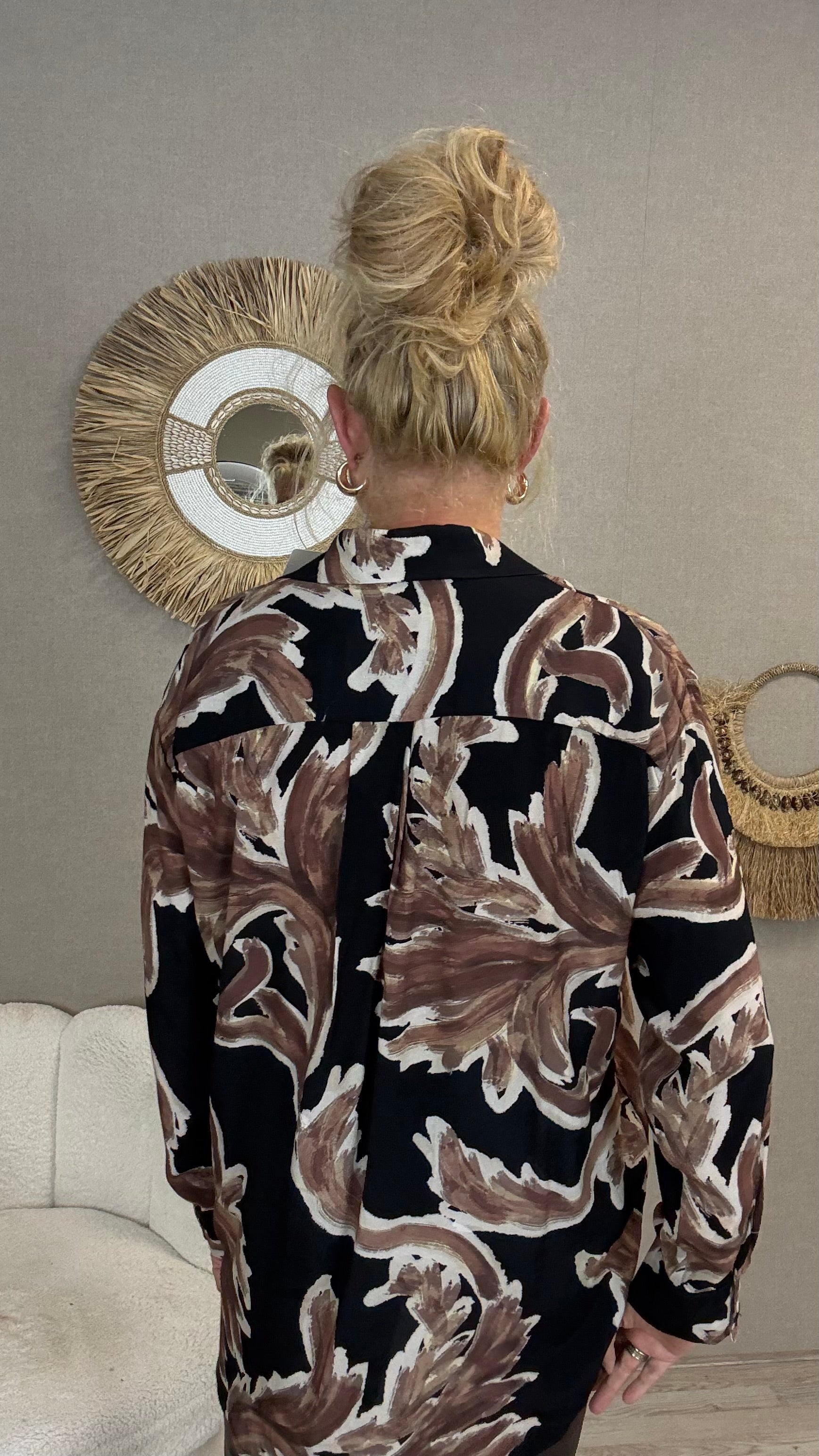 Blouse Nance – Abstracte Print Zwart/Bruin