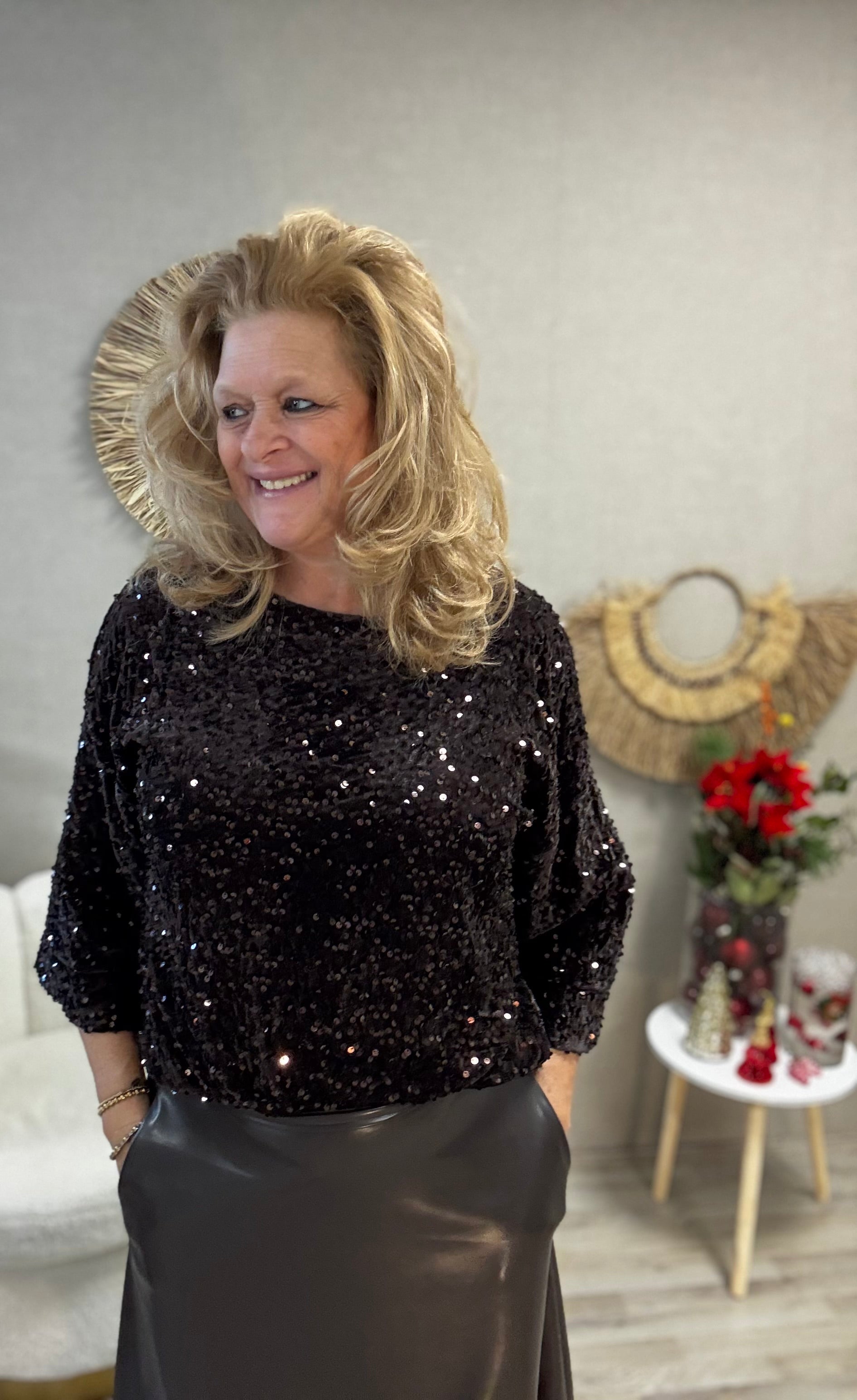 Top Pailette Donkerbruin