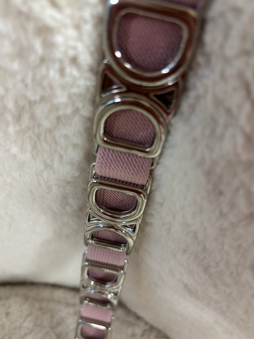 Stretch Riem Roze zilver (smal)