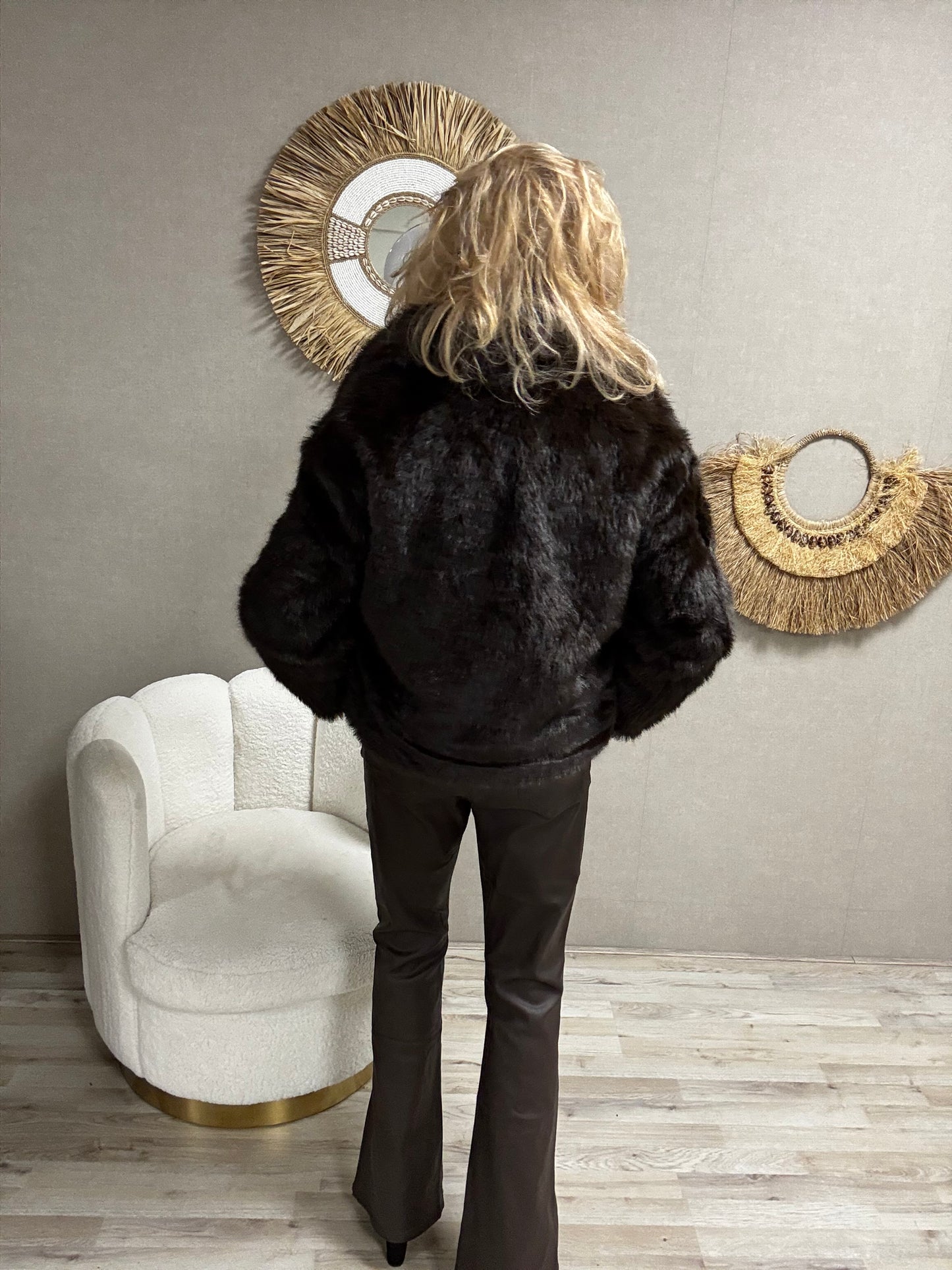 Kort fake fur jasje Donkerbruin