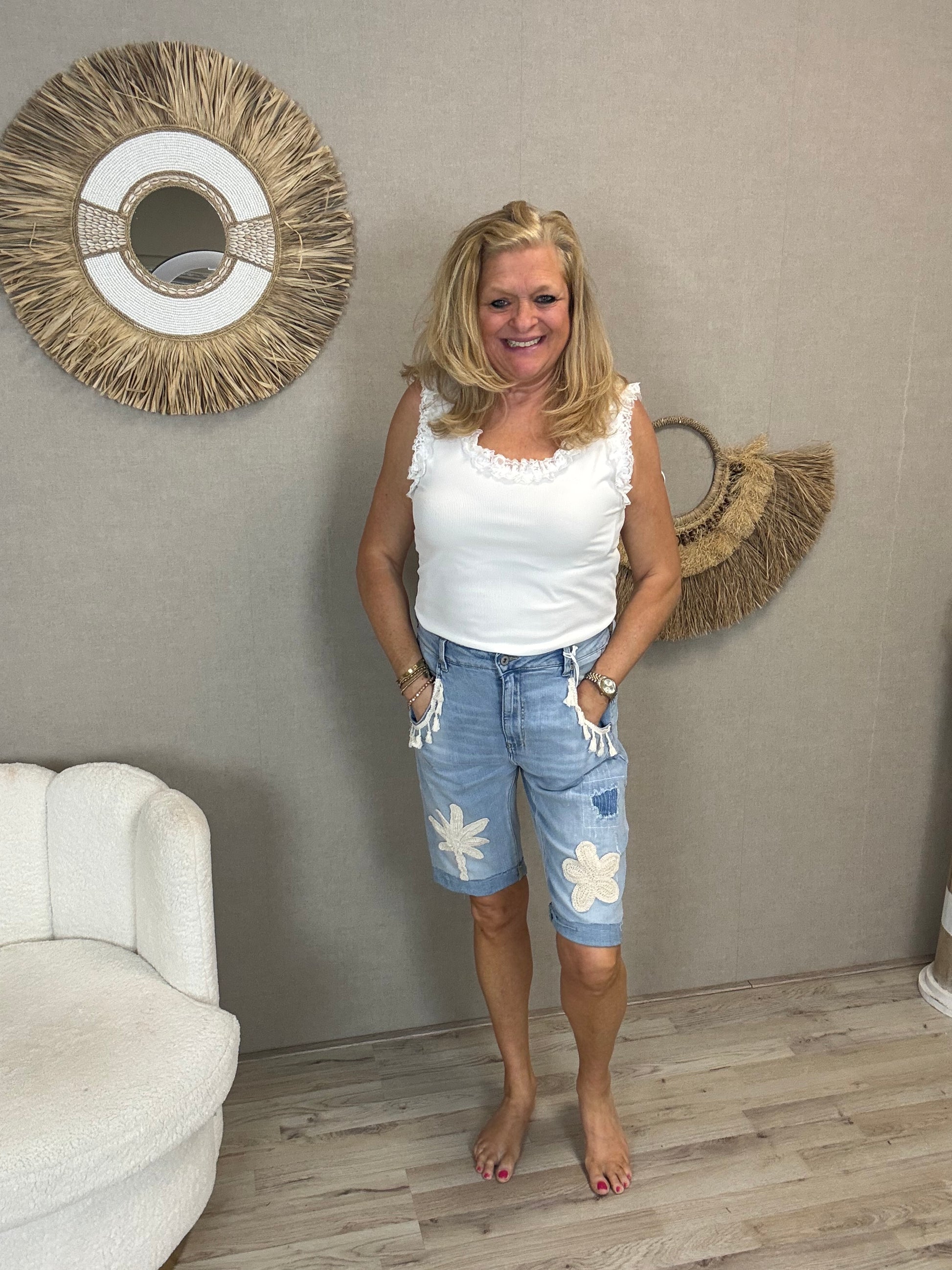 S.Woman Jeans Short Palm Flower - Nancfashion