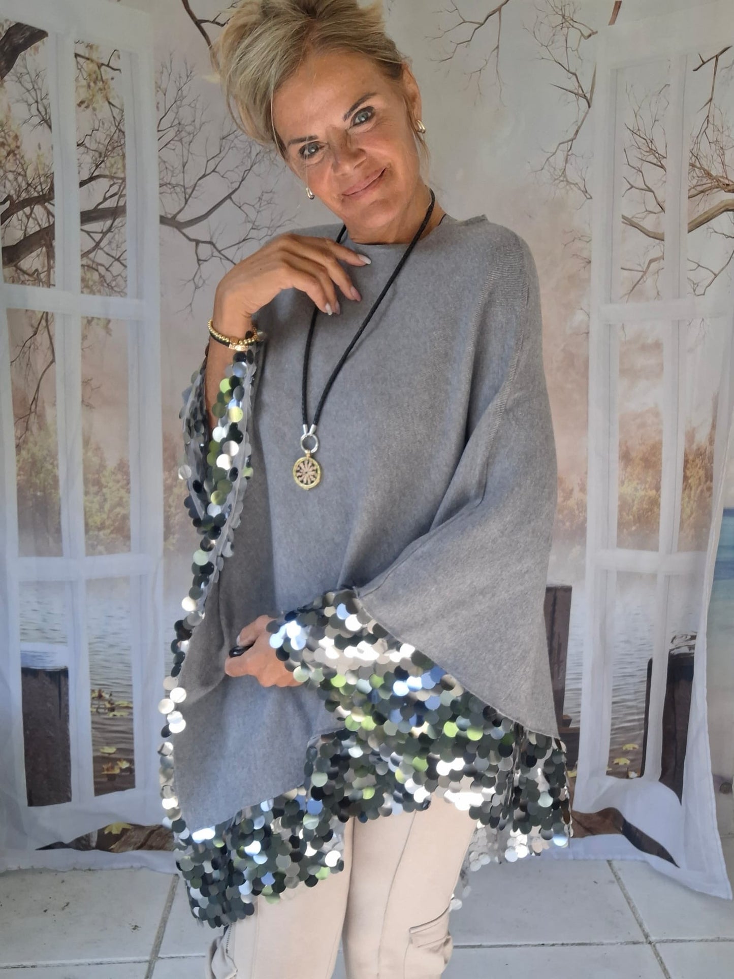 Poncho Nancy Grijs - Nancfashion