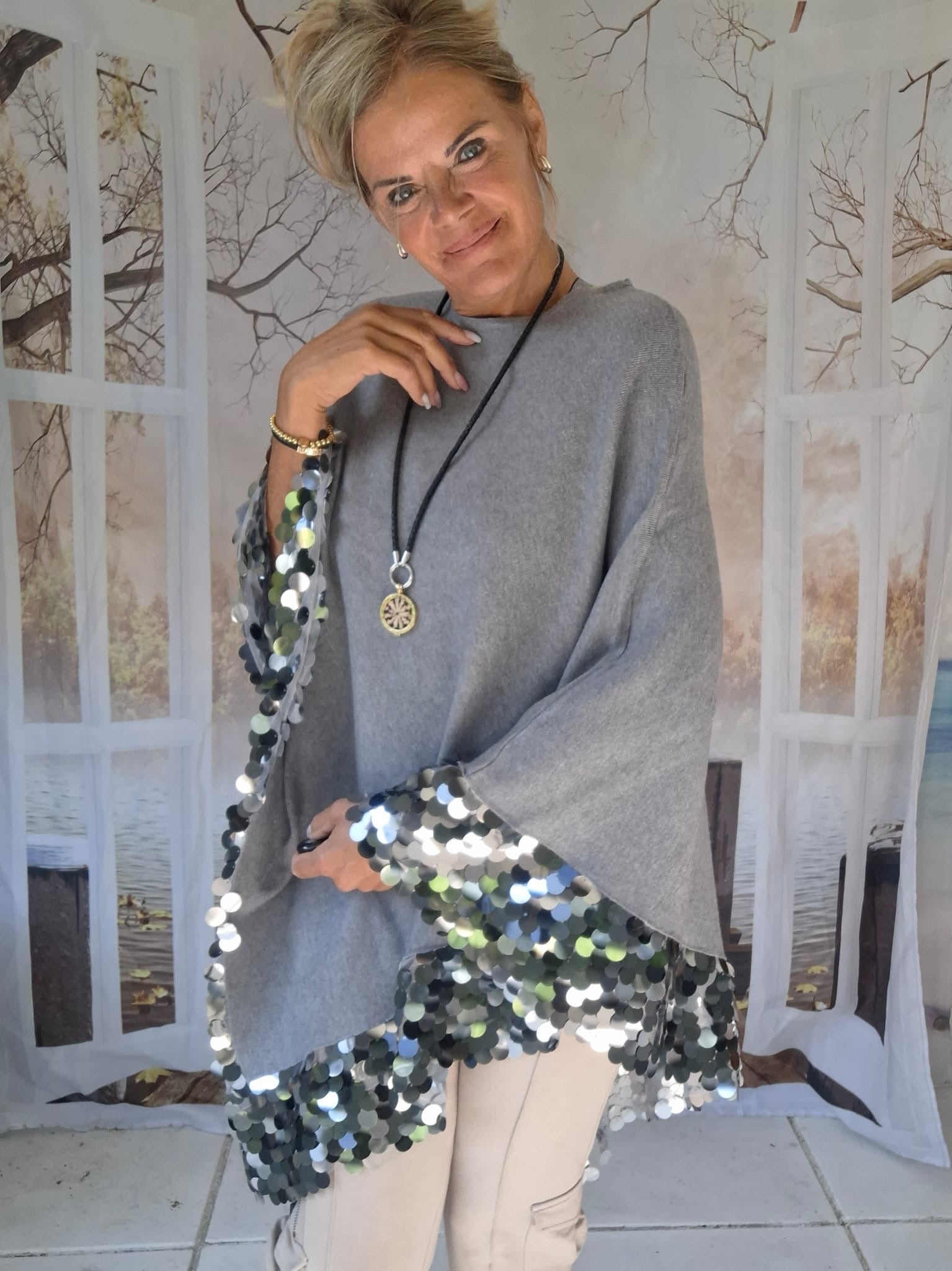 Poncho Nancy Grijs - Nancfashion