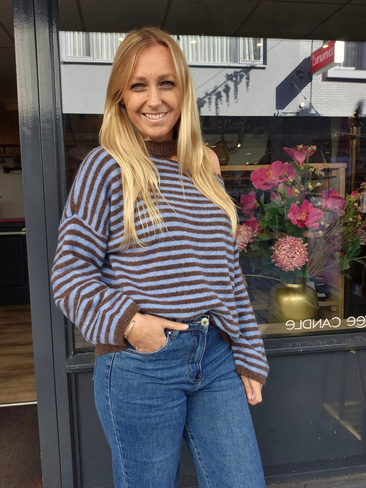 Gestreepte Knitwear Trui Blauw/Bruin - Nancfashion