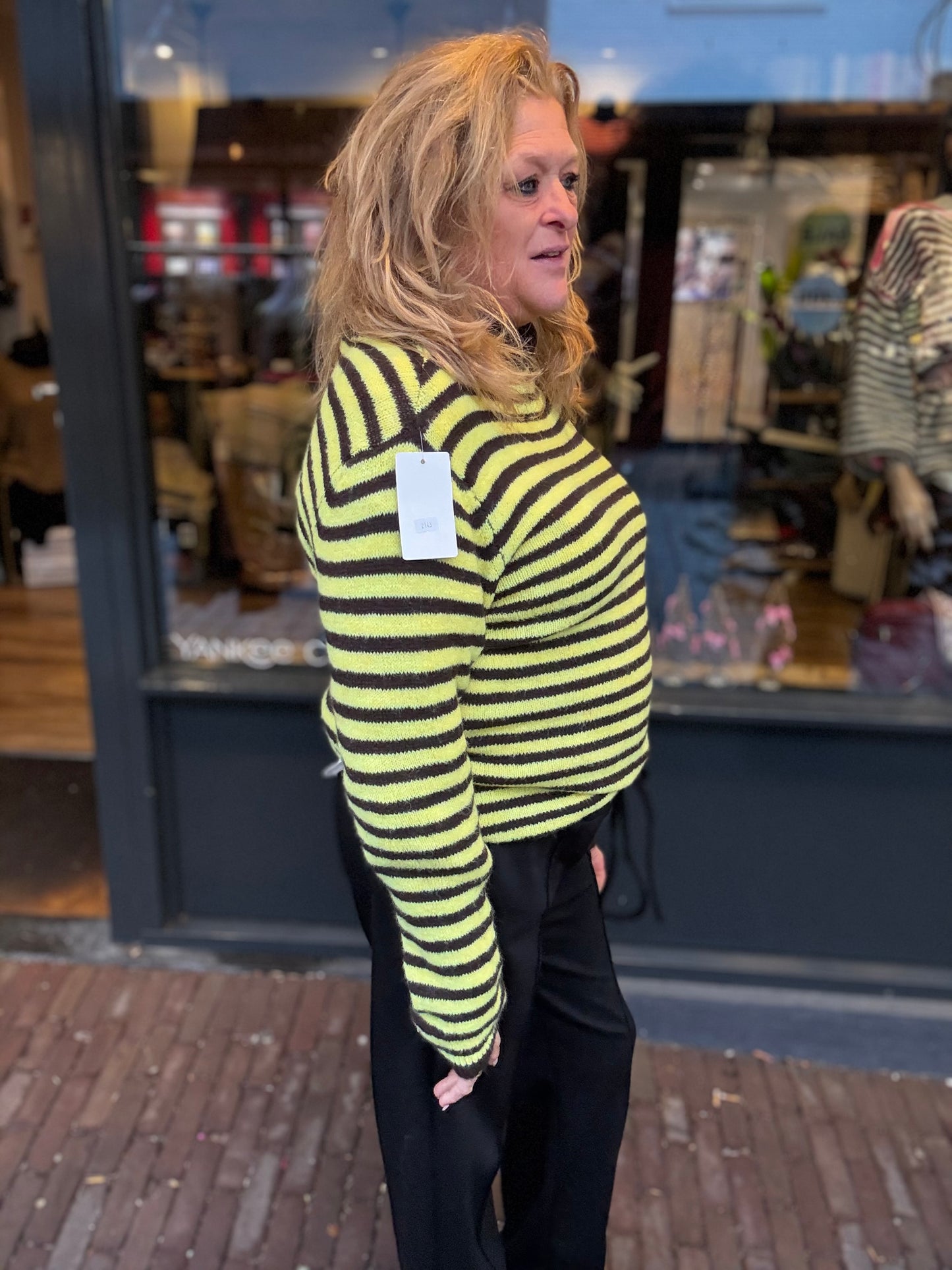 Gestreepte trui met Col Geel/Bruin