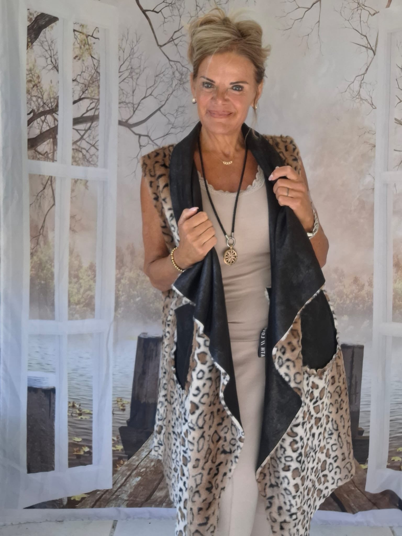 Gillet Sem Zwart/ Leopard Twee kanten draagbaar