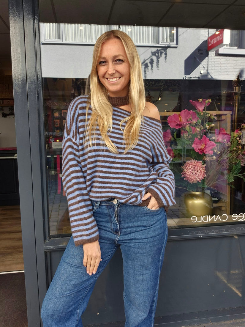 Gestreepte Knitwear Trui Blauw/Bruin - Nancfashion
