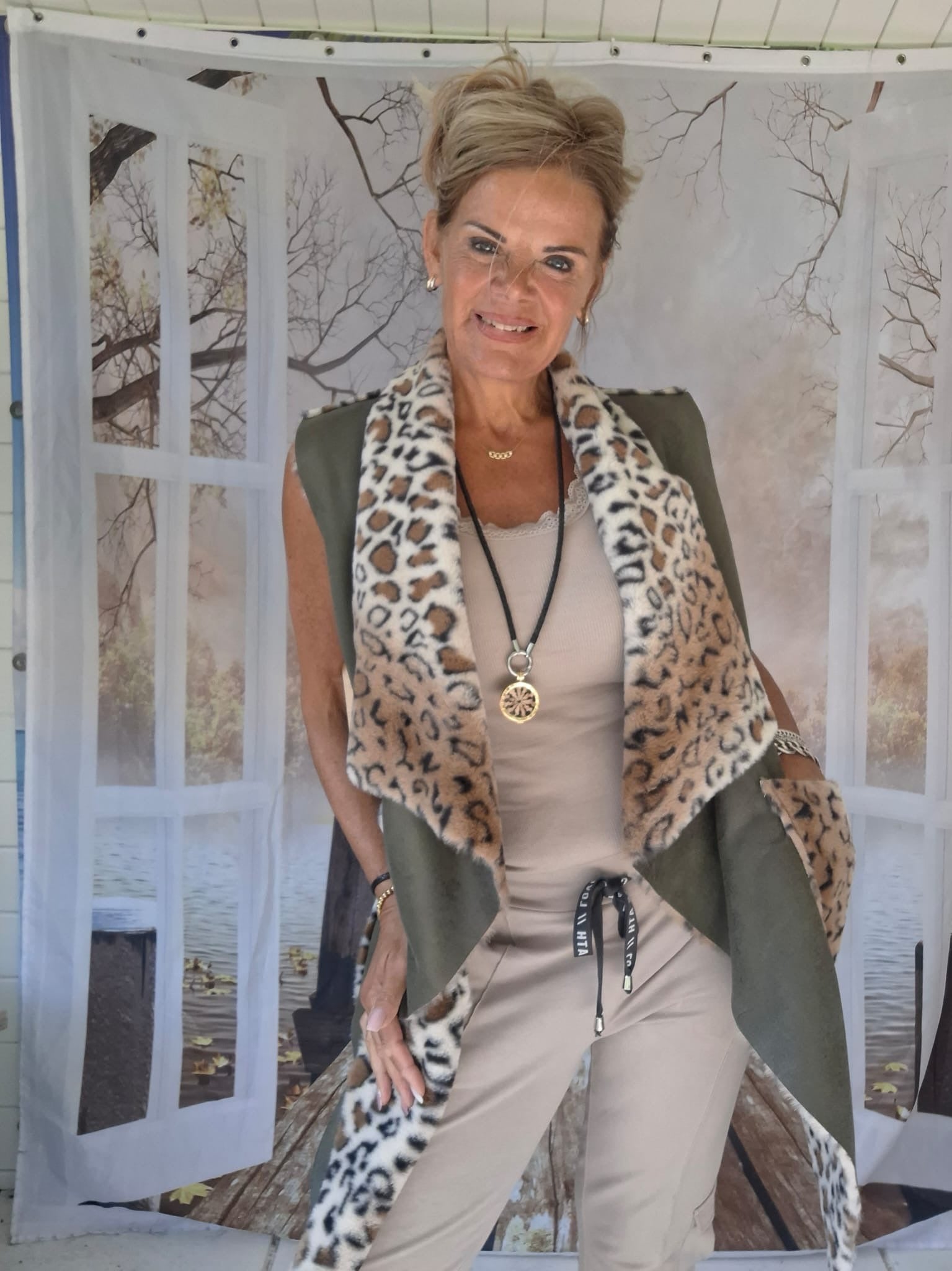 Gillet Sem Groen/leopard Twee kanten draagbaar