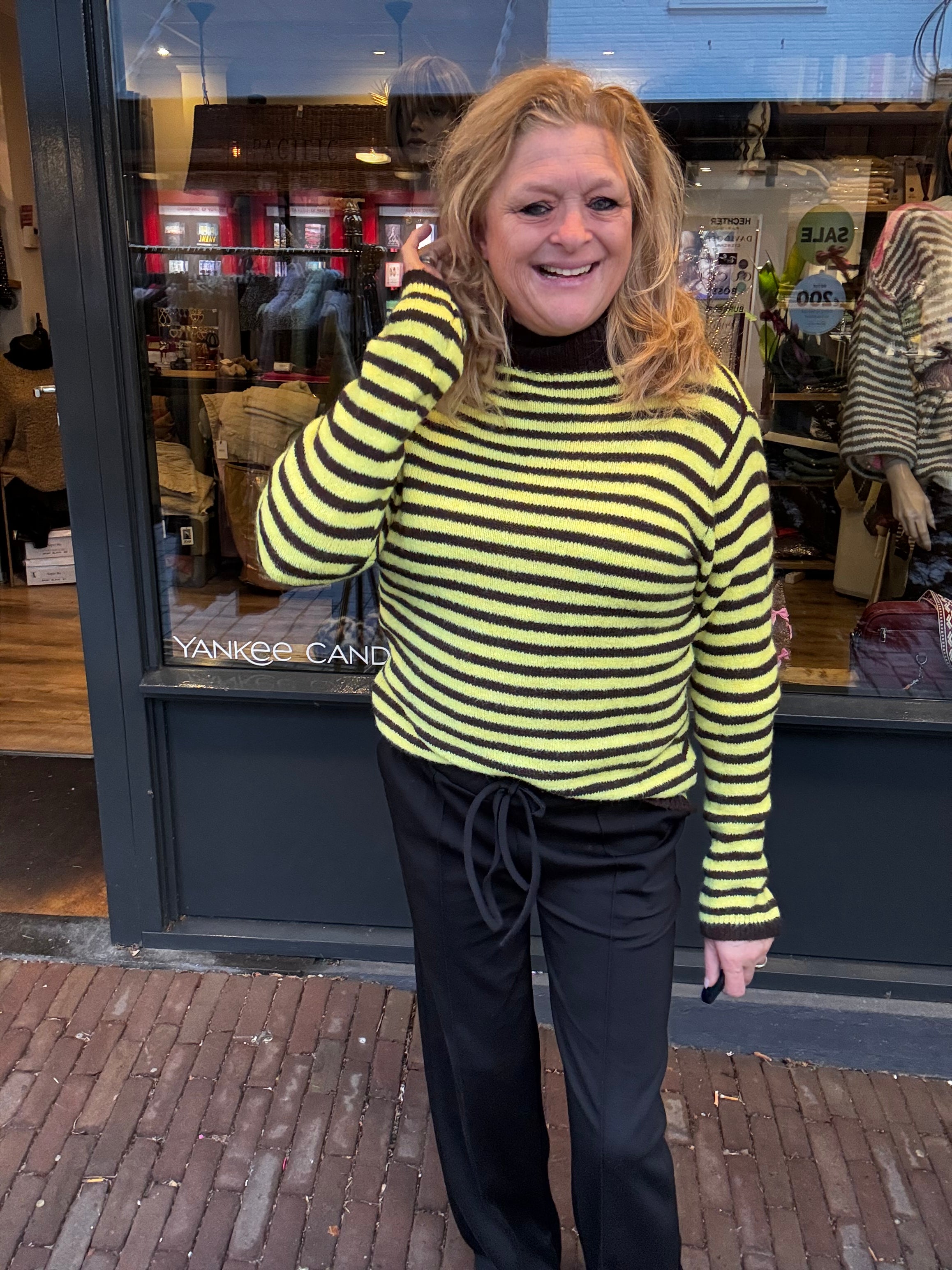 Gestreepte trui met Col Geel/Bruin