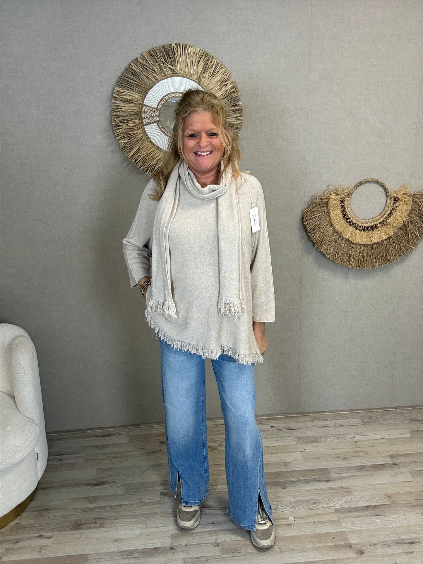 Trui Anouk met Sjaal Beige - Nancfashion