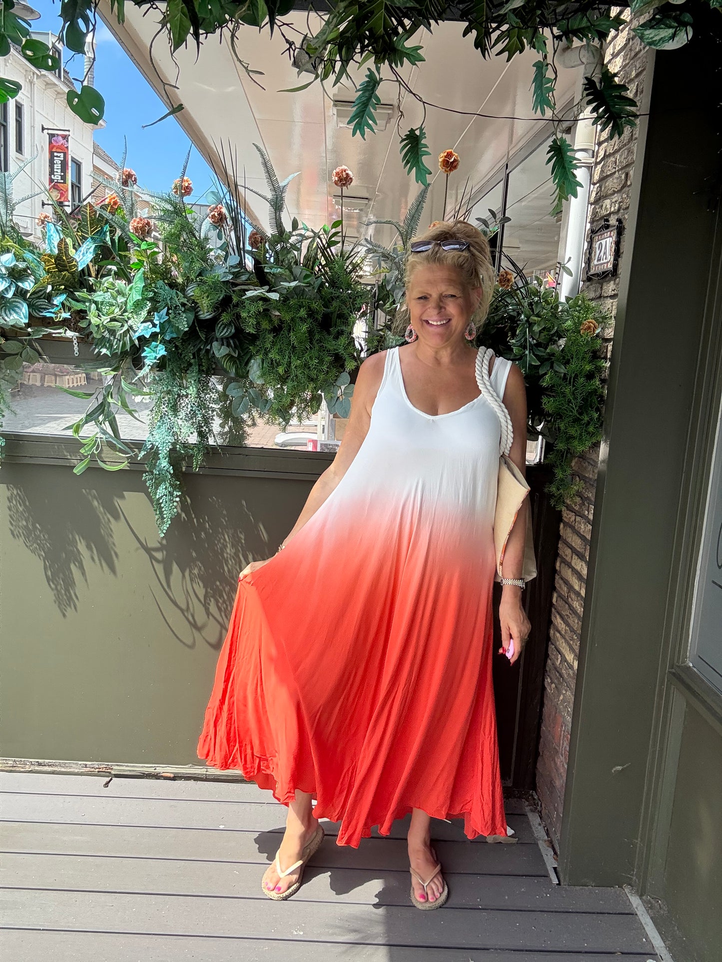 Maxi Jurk Sunset Wit/Koraal
