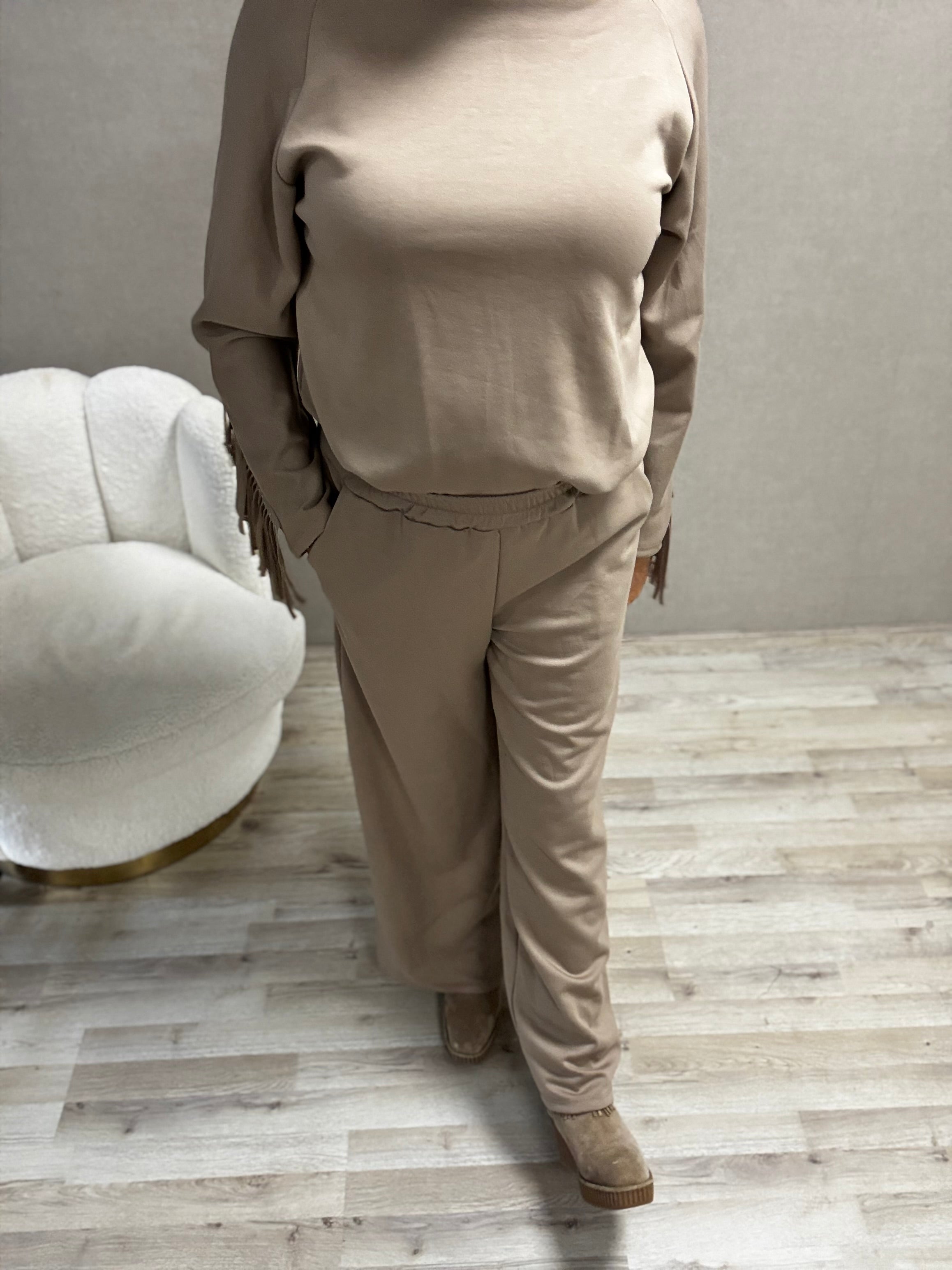 Tweedelig Comfy Pak met Franjes Beige/Taupe