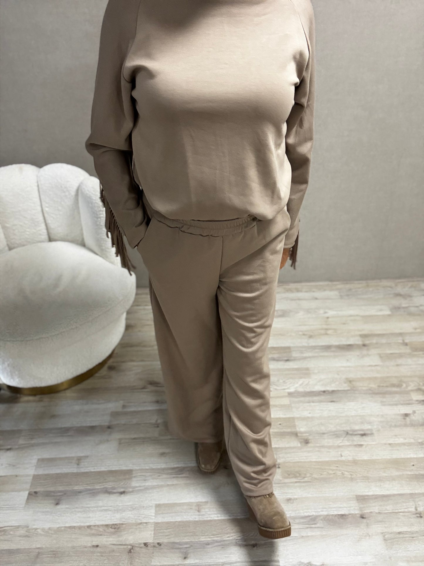 Tweedelig Comfy Pak met Franjes Beige/Taupe