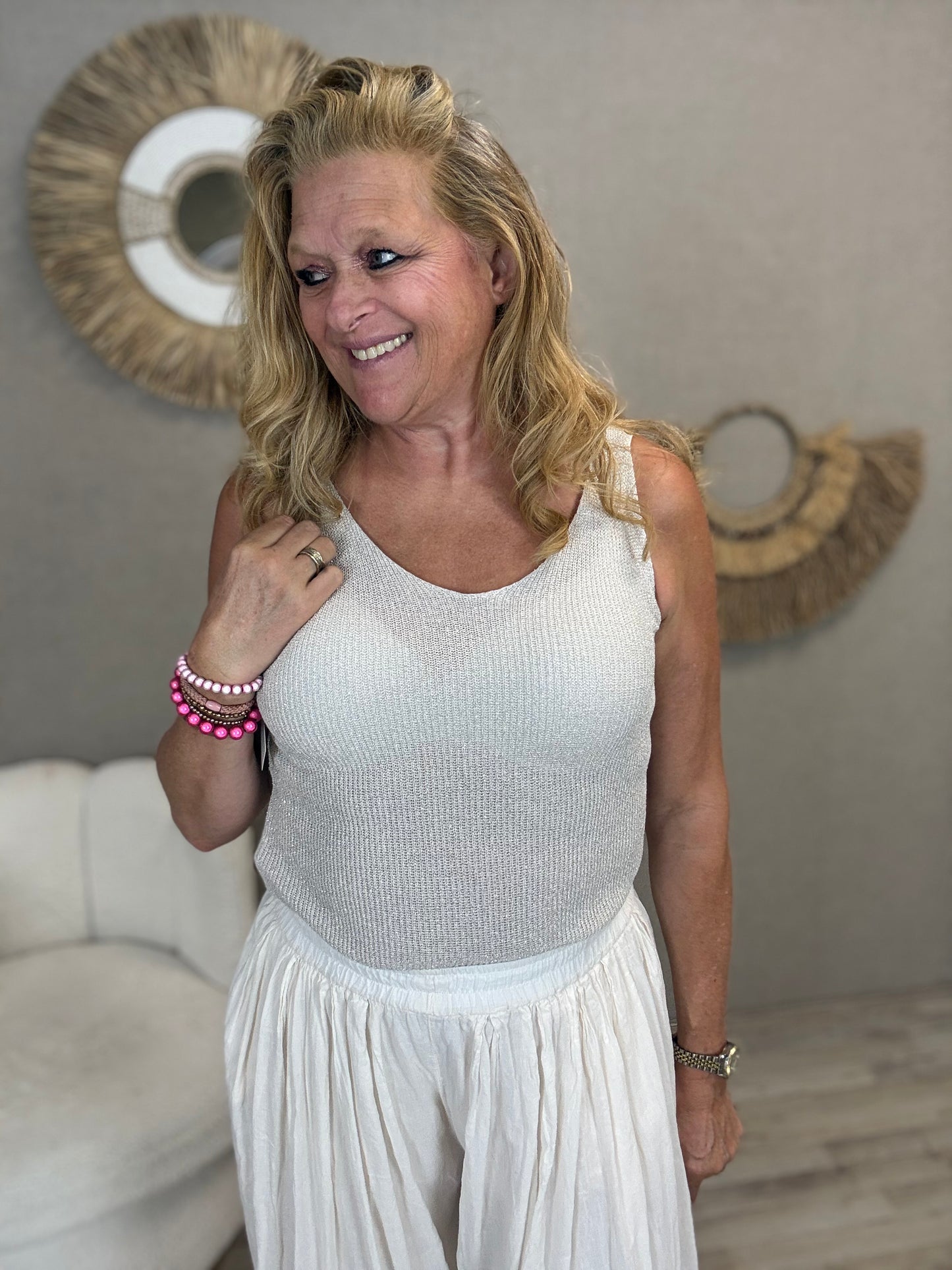 Lurex Top Jessy Zilver/Wit