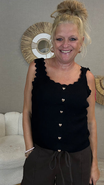 By Clara Rib Top met hartjes Knoopjes Zwart