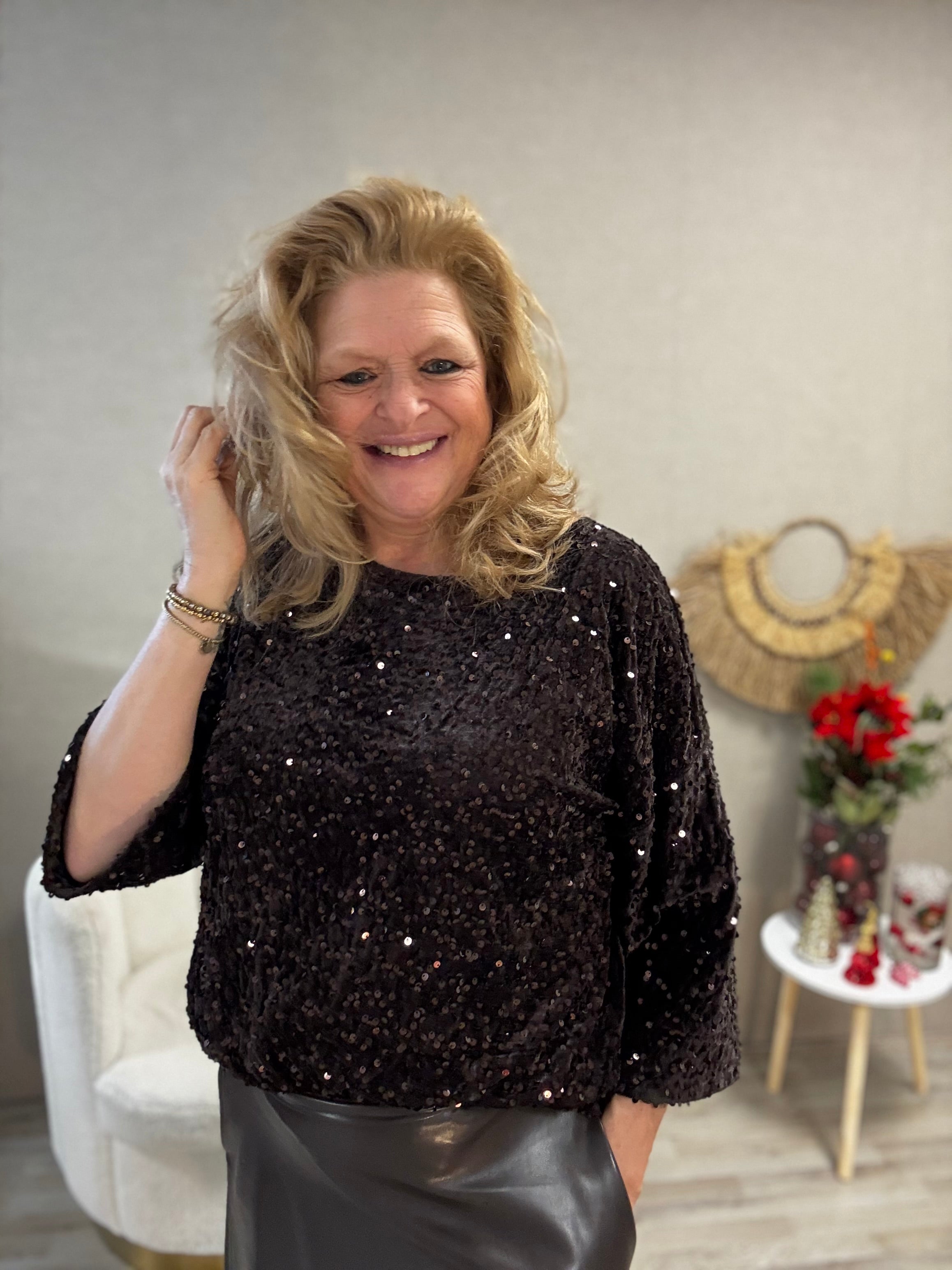 Top Pailette Donkerbruin