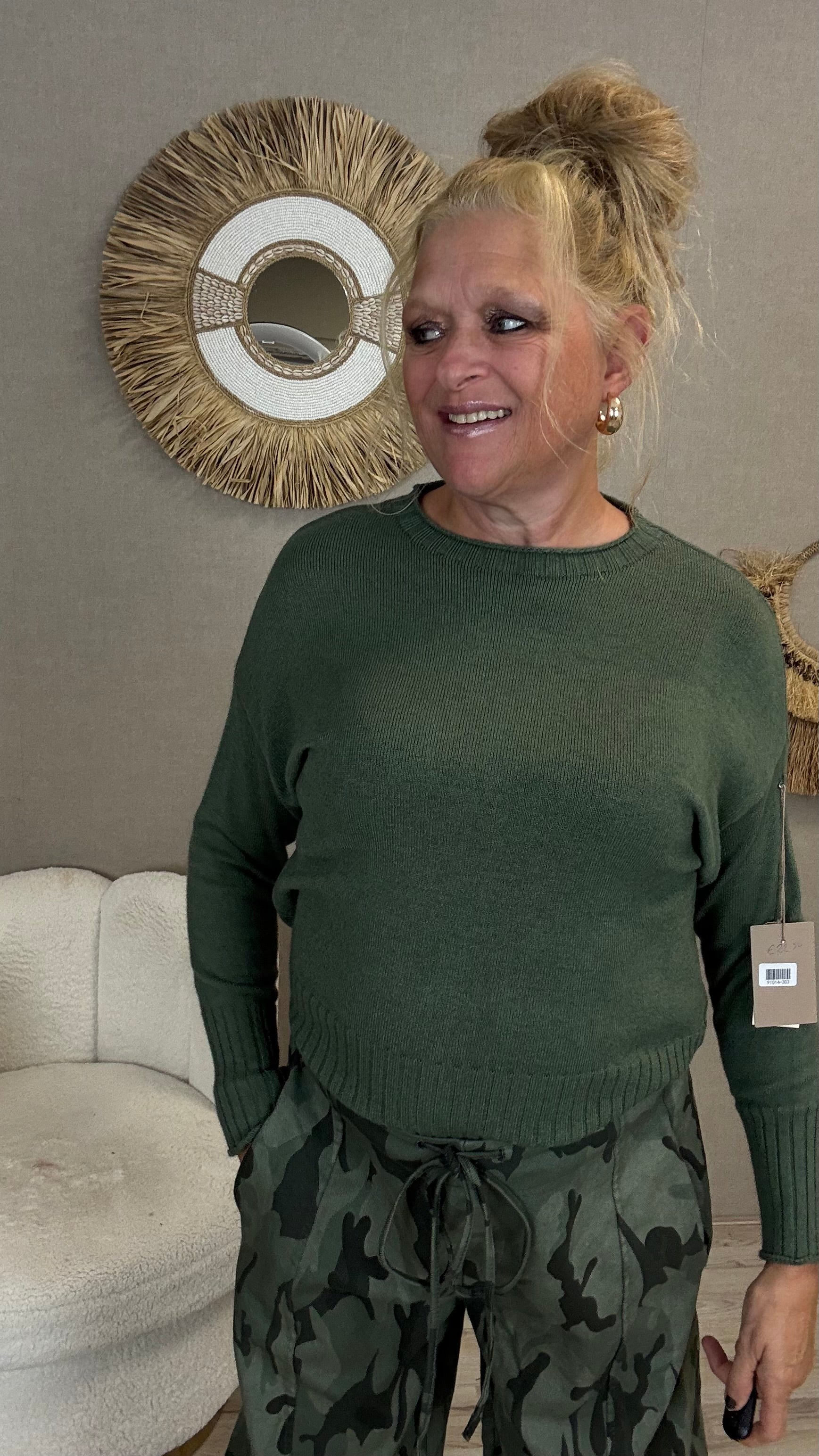 Vicky Zachte Damestrui met Ronde Hals – Army Green