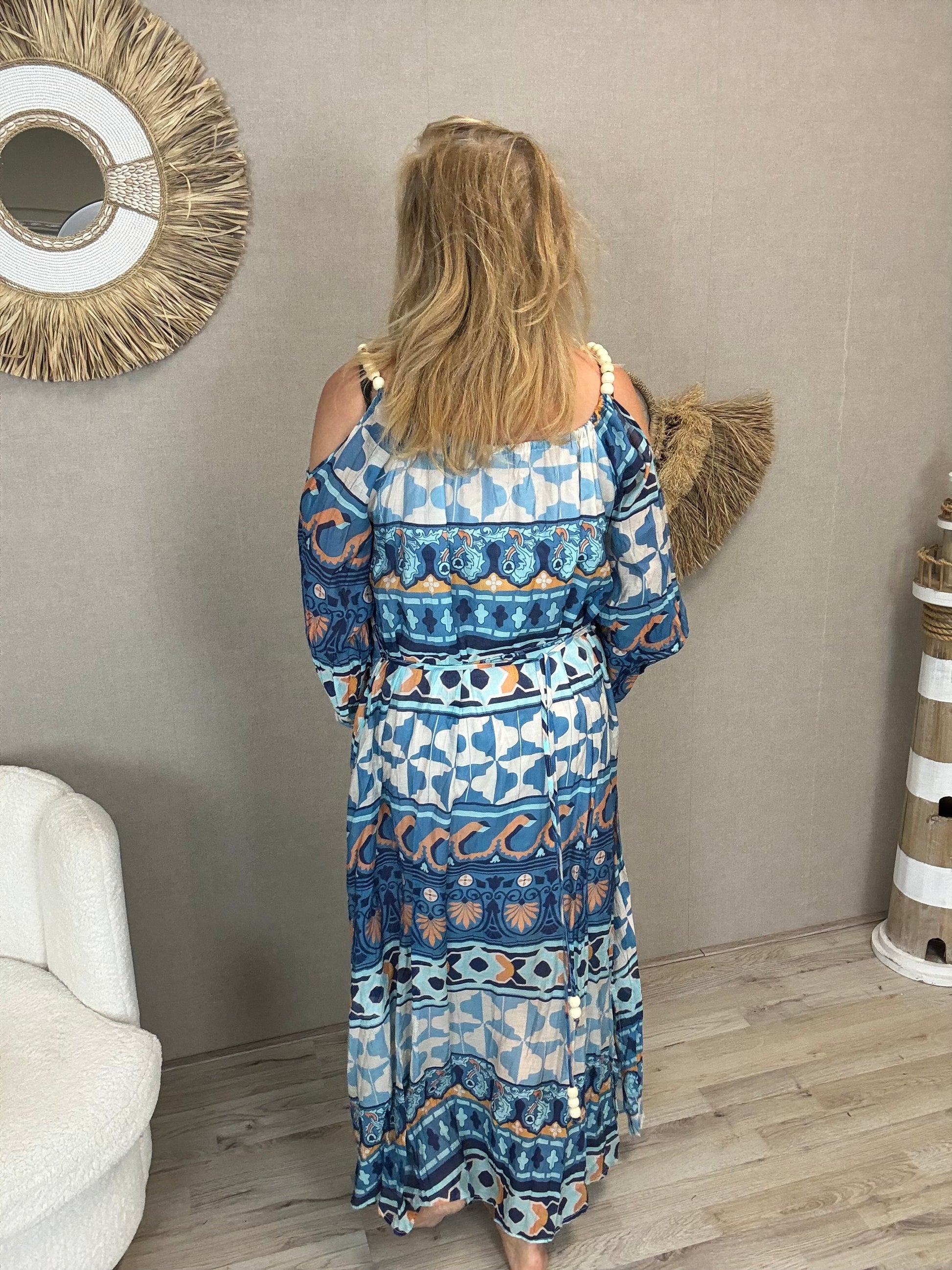 Maxi Jurk Boho Chic Bleu Print - Nancfashion