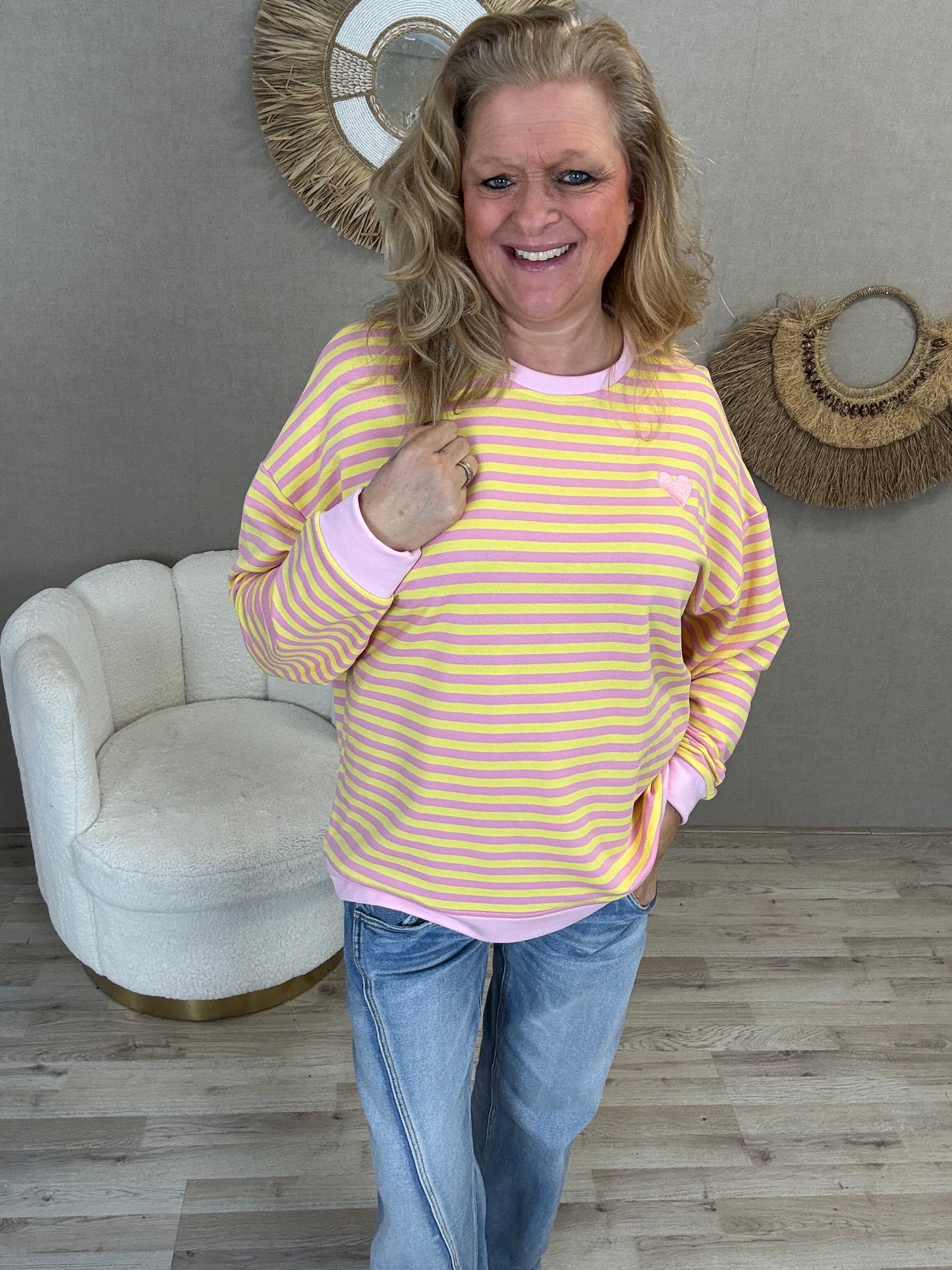 Sweater Mooij Striped Yellow Roze