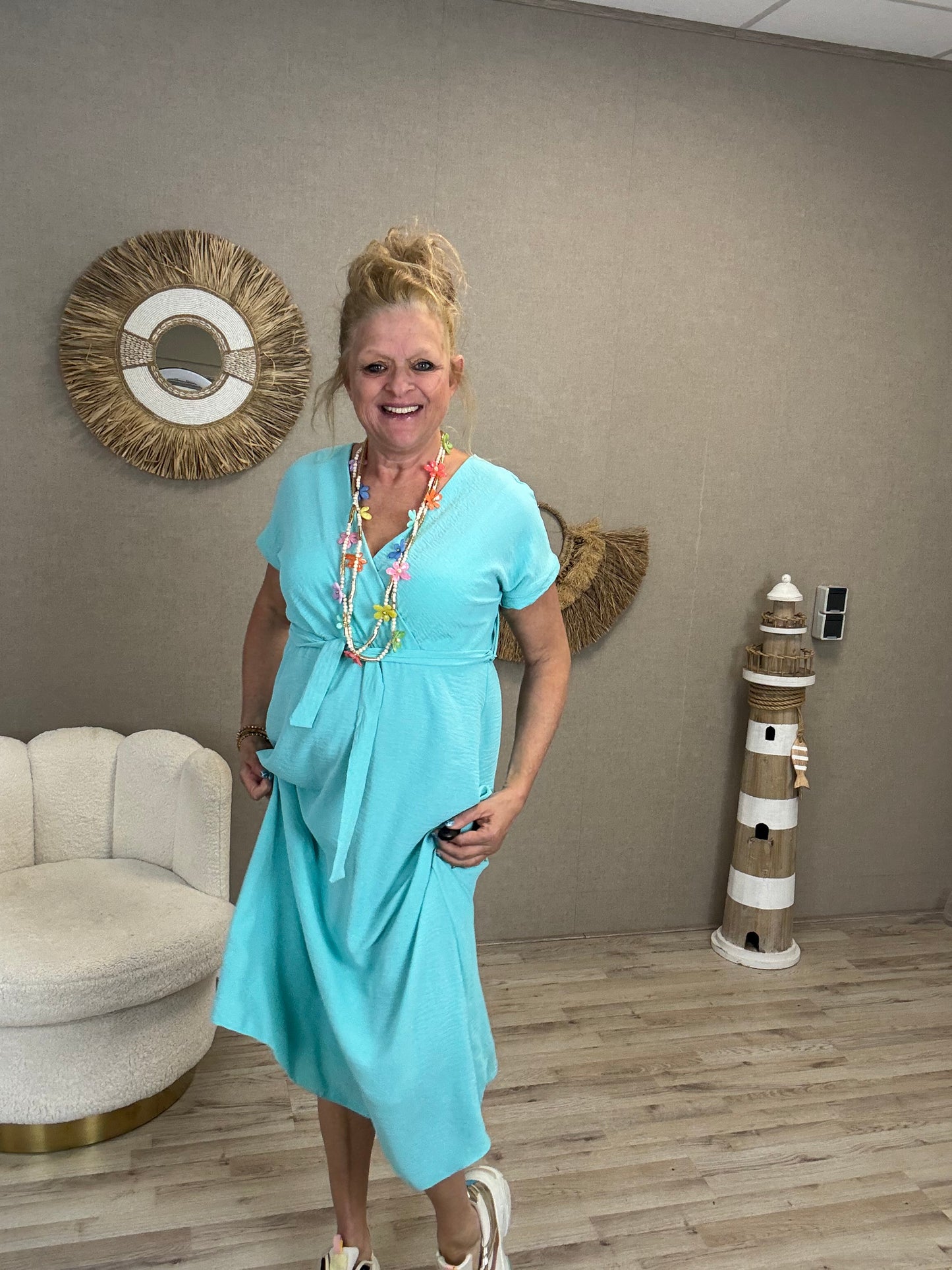 Summer Dress met ceintuur Aqua