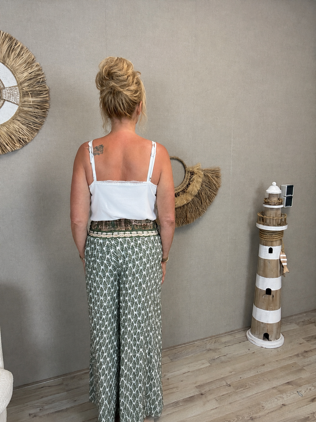 Boho Chic Palazzo Broek –Groen/Wit