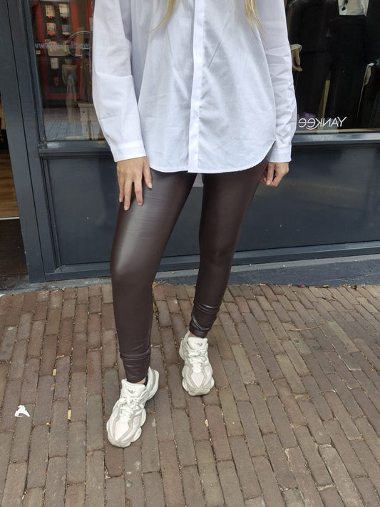 Leatherlook legging Norfy donkerbruin