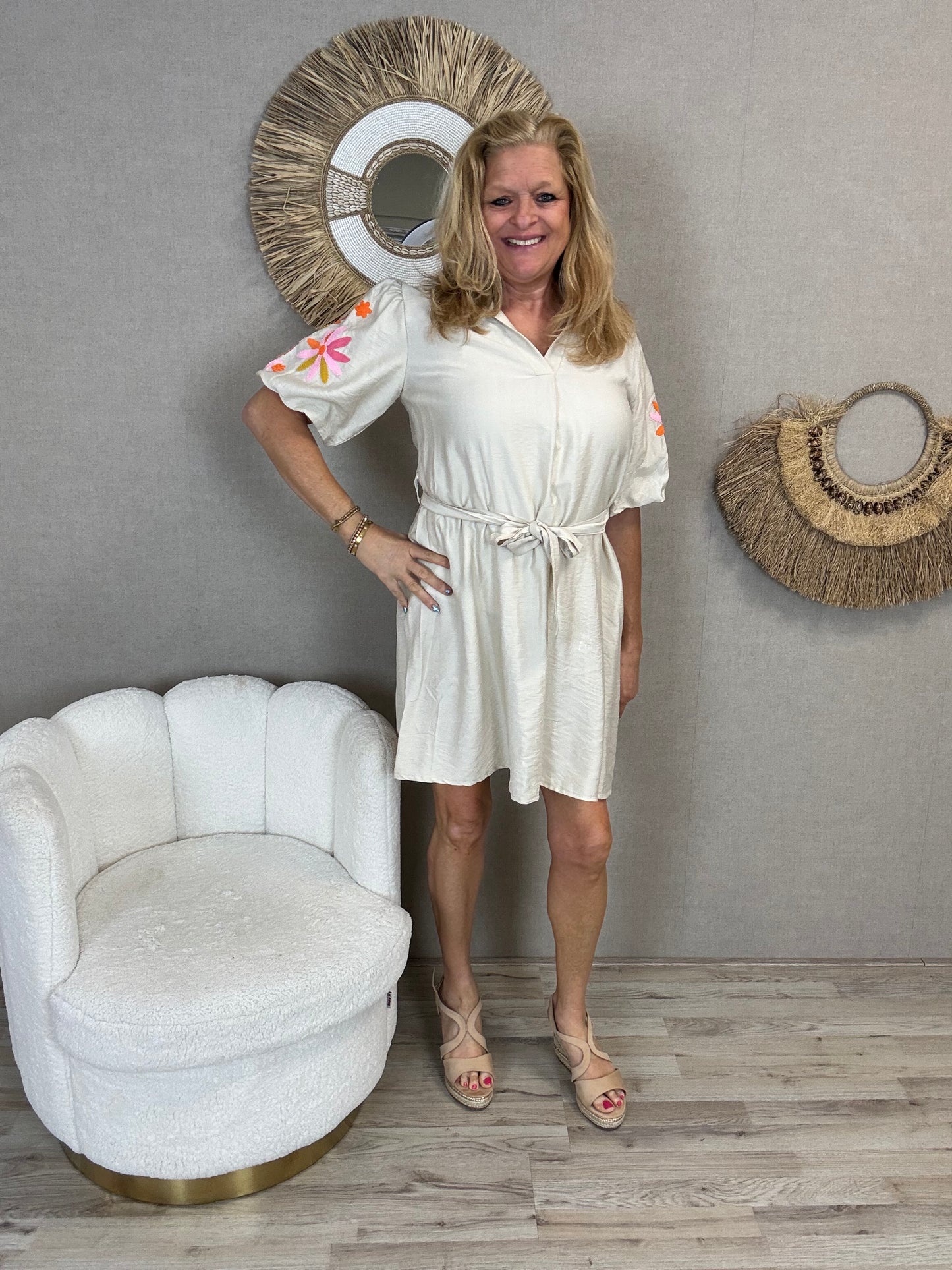 Summer Flower Dress – Beige - Nancfashion