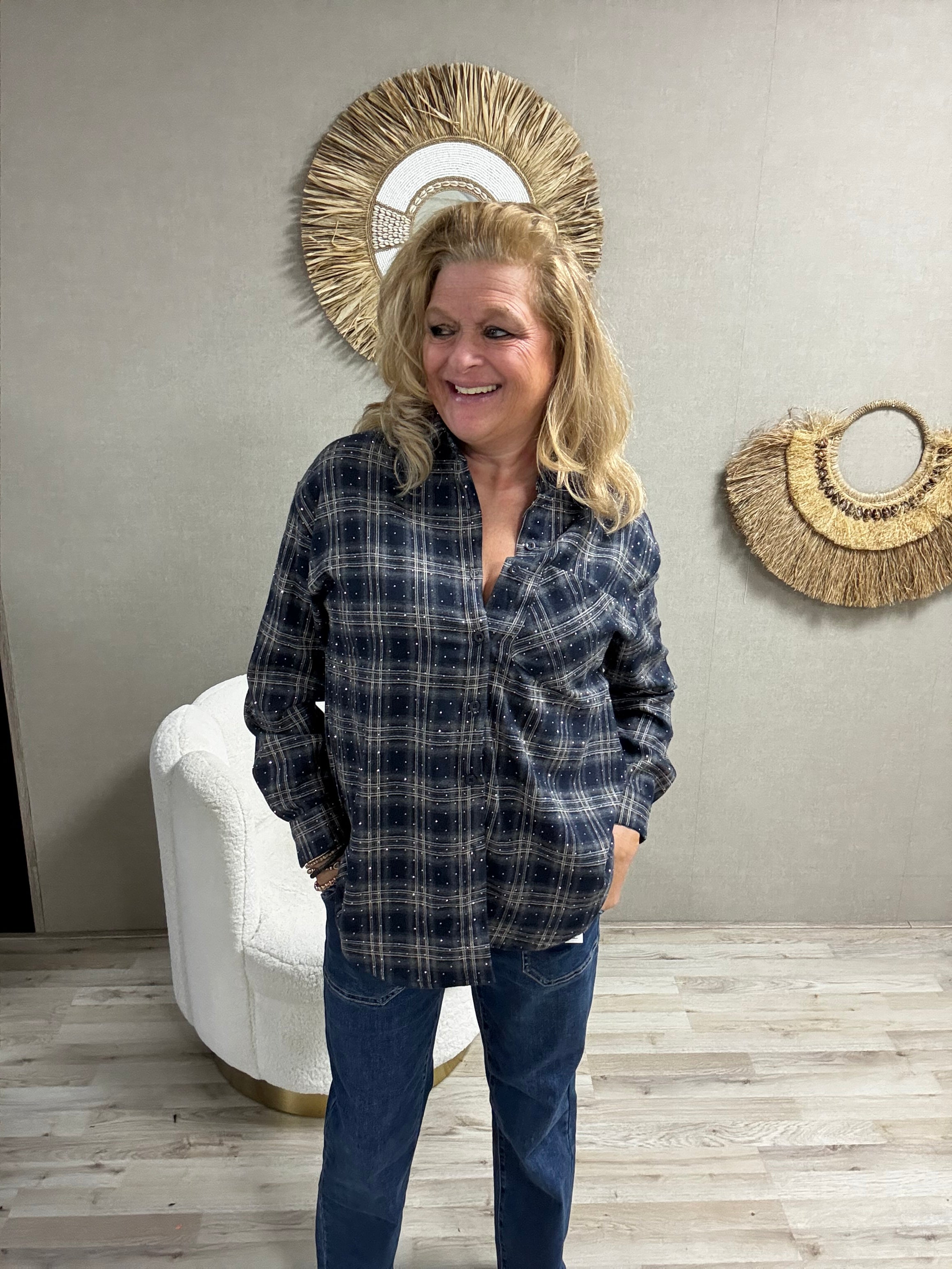 Houthakkers Blouse met Strass Steentjes Blauw