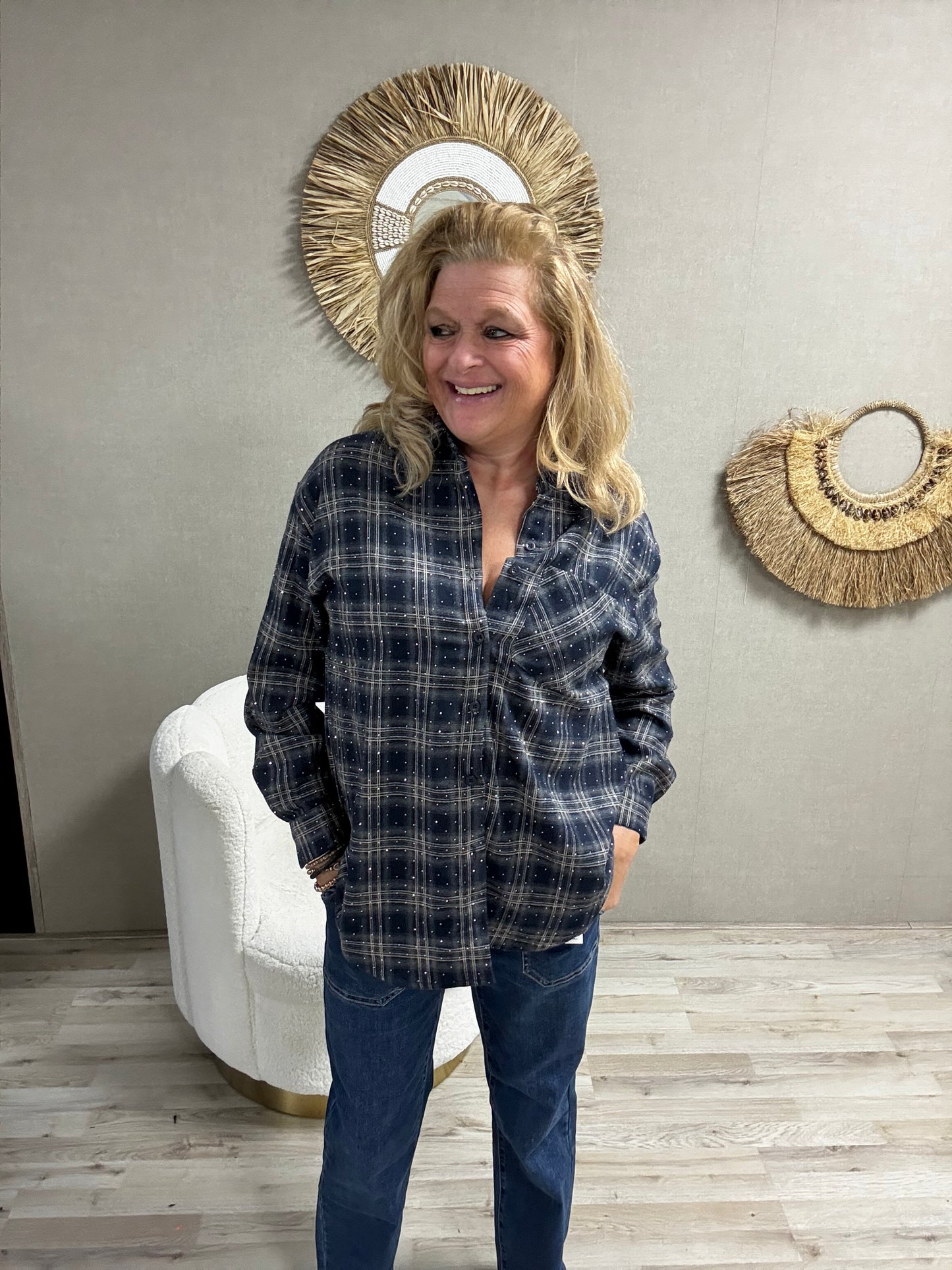 Houthakkers Blouse met Strass Steentjes Blauw