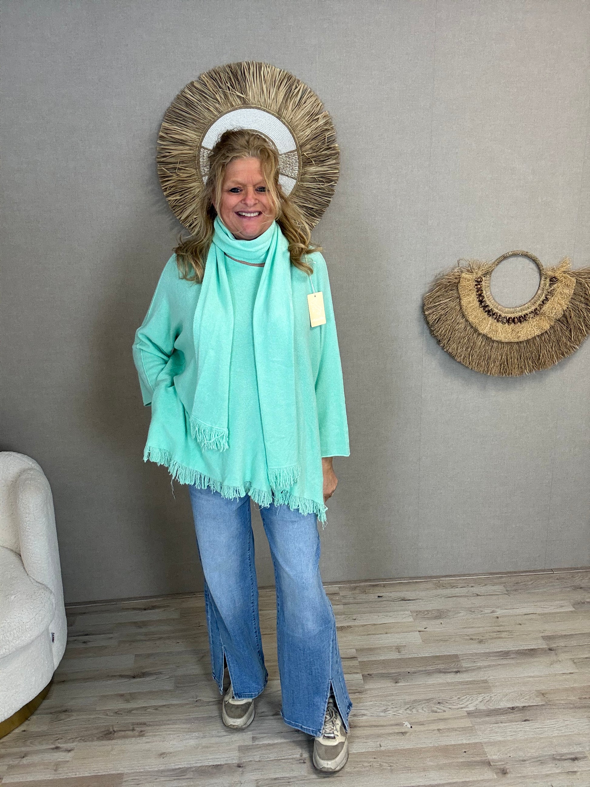 Trui Anouk met sjaal Mintgroen - Nancfashion